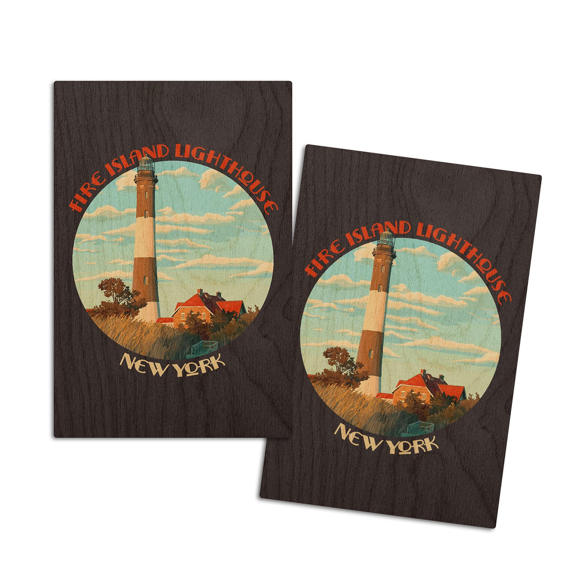 4x6 Birch Wood Postcards - 2-Pack Rustic Stationery Set with Captree Island & Fire Island Lighthouse Designs | Vintage Home Wall Decor for Coastal Theme Rooms, Beach House Accents
