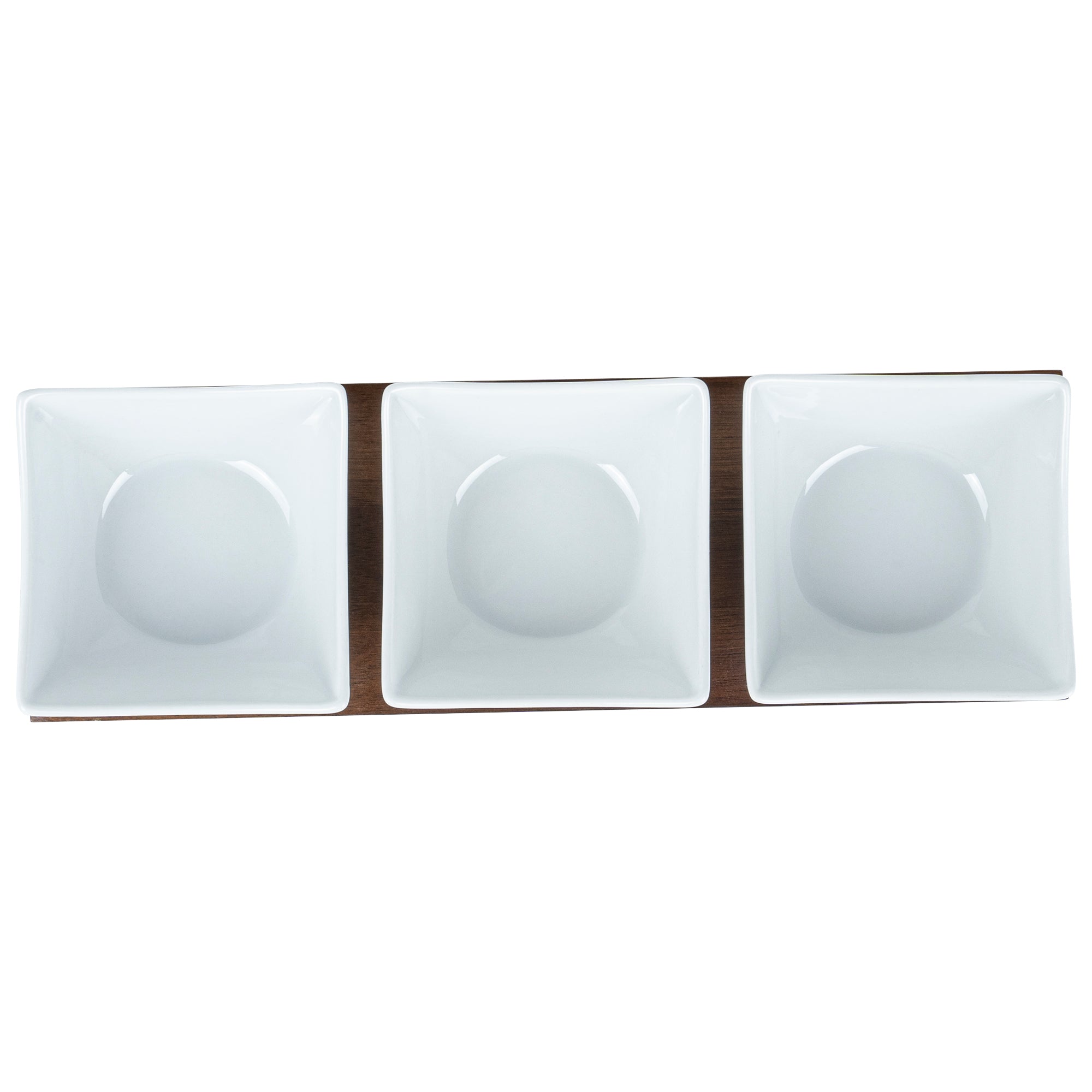15 oz White Porcelain Cocktail Bowl Set with Bamboo Tray - 3 Rectangle Bowls (12x4x2.5 Inches) for Appetizers, Sushi & Party Snacks - Premium Dinnerware for Home & Restaurant Use