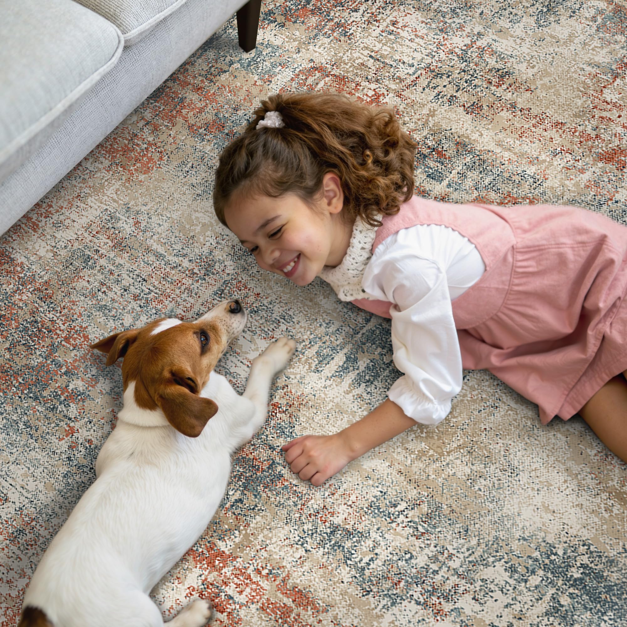 GENIMO Washable 8x10 Modern Abstract Non-Slip Area Rug - Soft Low Pile Indoor Carpet for Living Room, Bedroom, Dining Room & Kitchen - Perfect for Home Decor, Apartment Flooring & High Traffic Areas