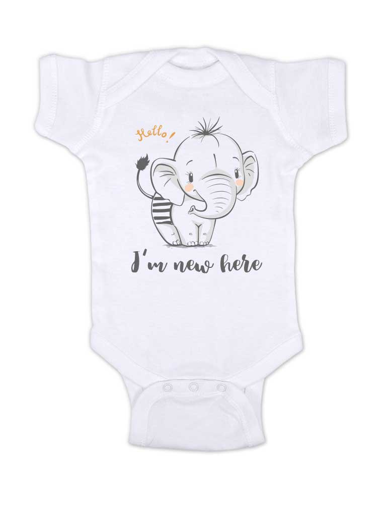 Hello Handmade Baby - Adorable 'Hello! I'm New Here' Baby Elephant Bodysuit | Perfect Baby Shower Gift & Newborn Surprise | Soft Cotton Onesie for Newborn Photography & First Outfits
