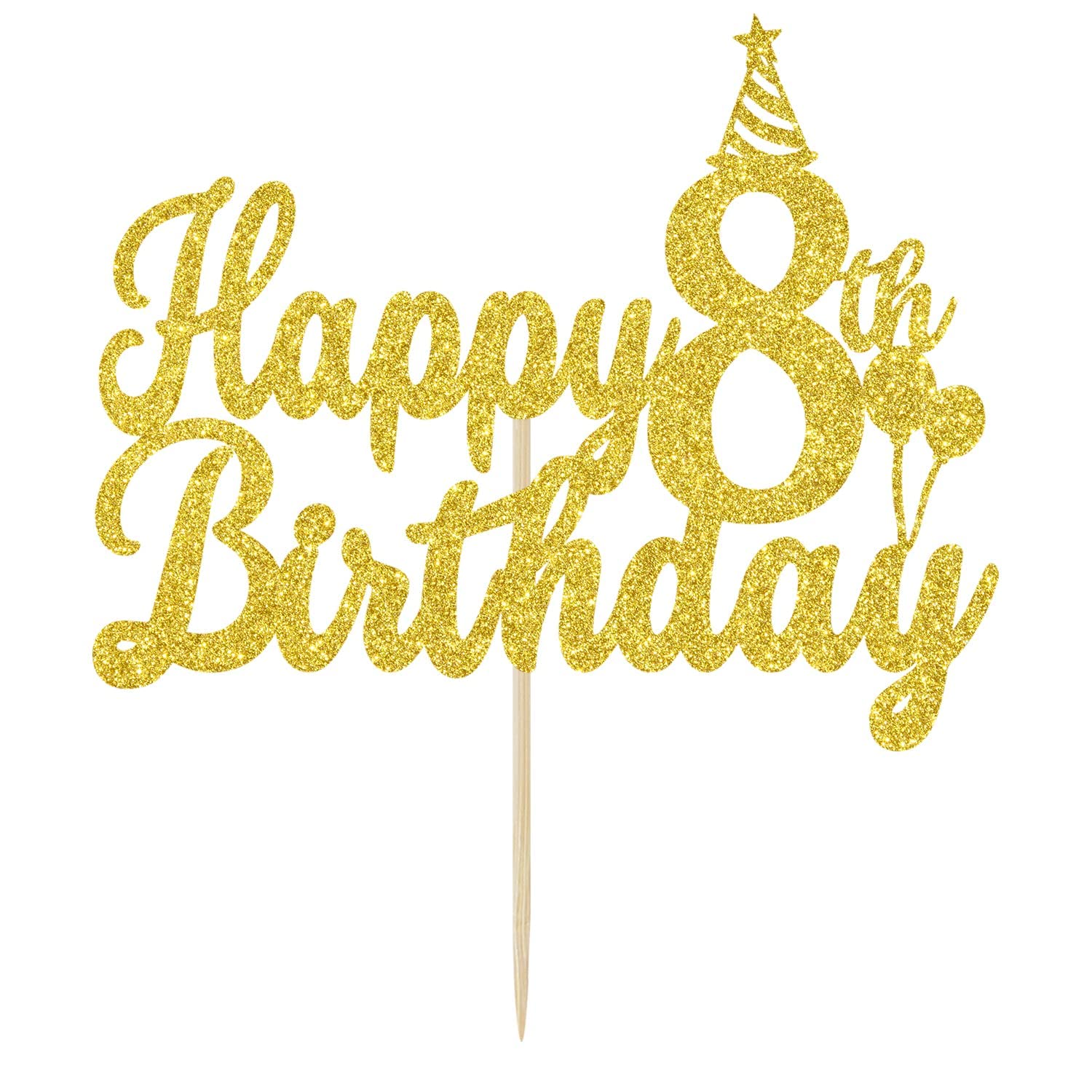 Happy 8th Birthday Cake Topper - Eight is Great Gold Glitter Decorations for Boys & Girls | Perfect for 8th Birthday Parties, Cakes & Celebrations