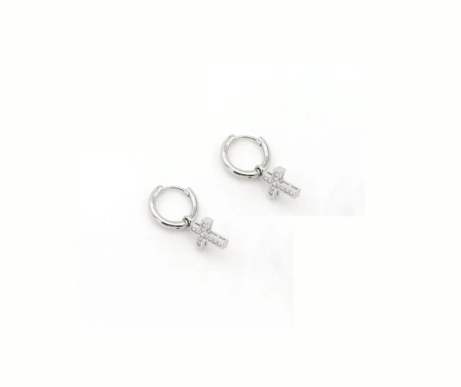 PREORDER: Crystal Cross Charm Huggie Earrings in Gold & Silver – Perfect for Church, Weddings & Everyday Elegance