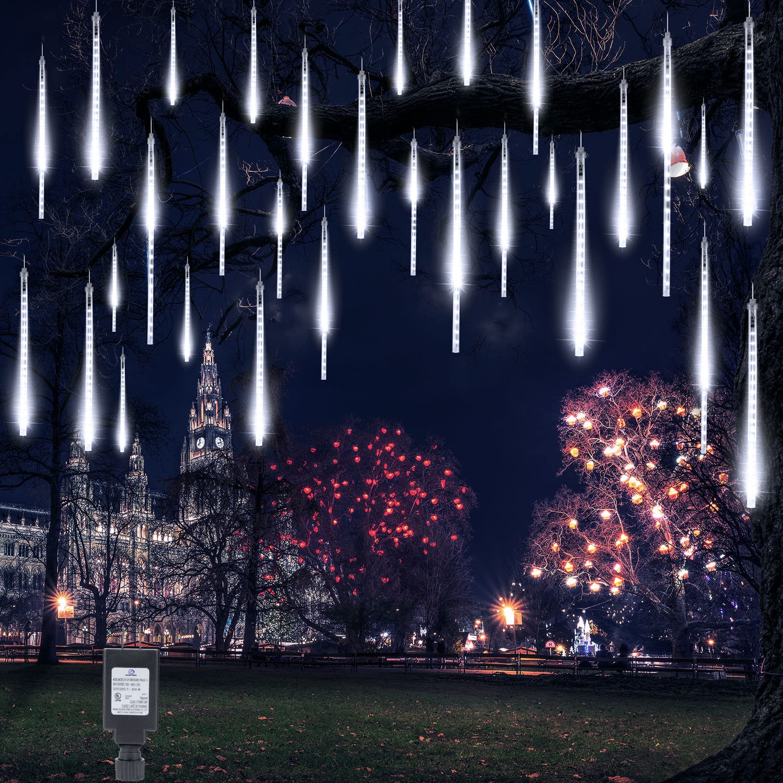 2 Pack 11.8 Inch 240 LED Waterproof Meteor Shower Lights - 10 Tube Snowfall Christmas Lights for Outdoor Trees, Bushes & Holiday Party Decorations | White Falling Rain Lights for Garden, Patio, Wedding & Winter Decor