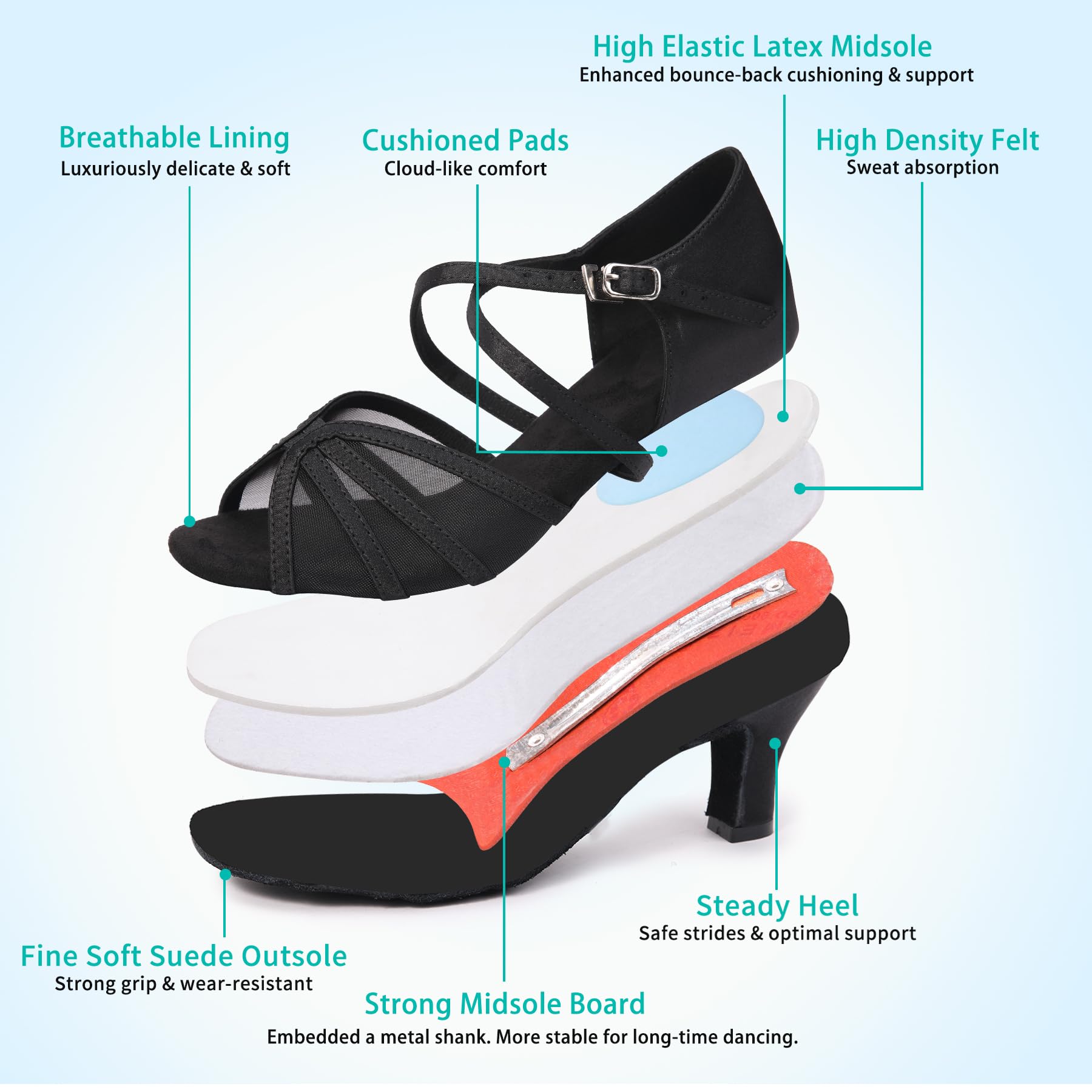 Women's Ballroom Dance Shoes Latin Salsa Tango Dancing Shoes Cross Strap Sandals 2.5inch 3inch Heel ZB04 for Competition Practice Social Dancing