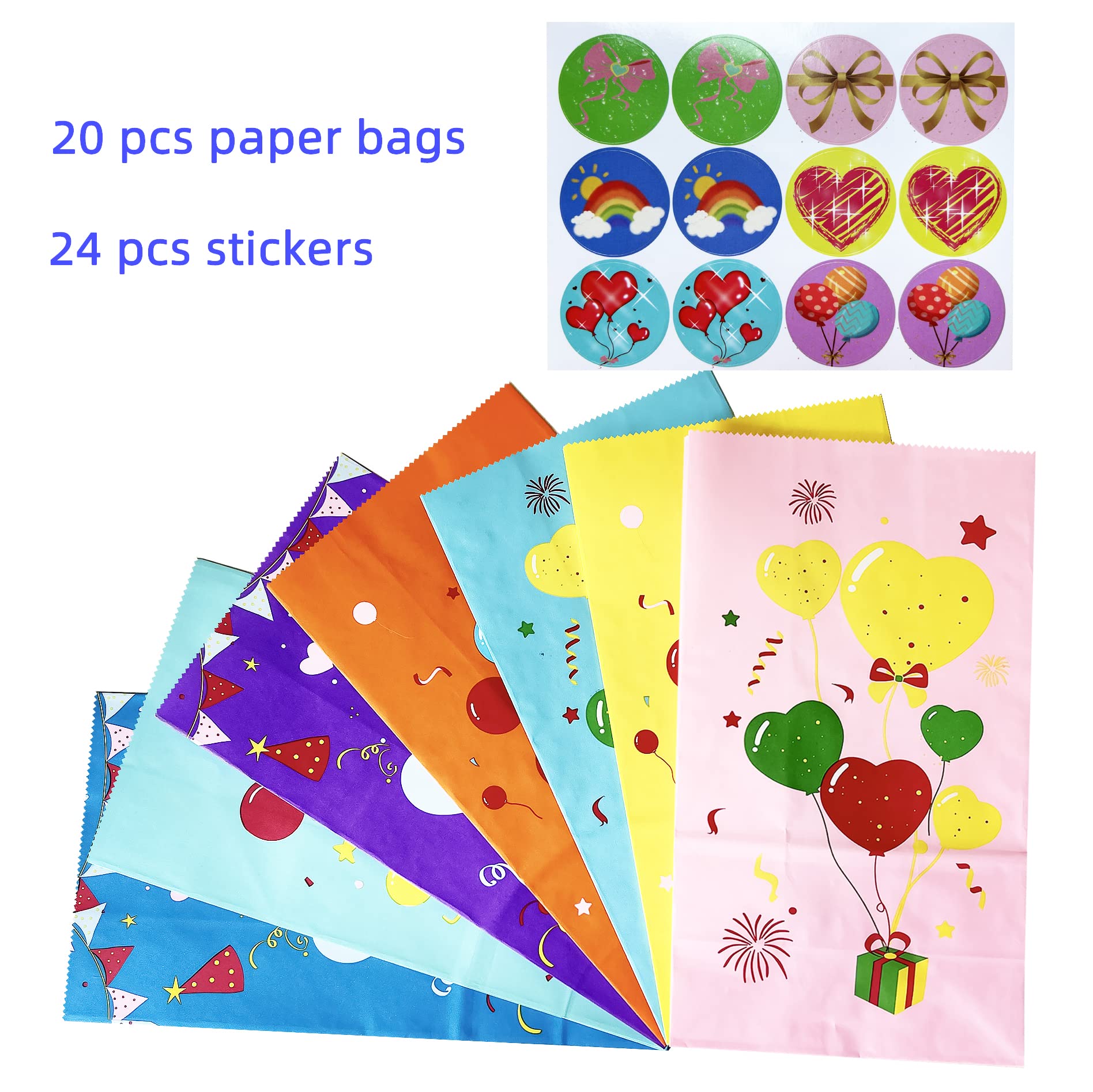 Artseen 20-Pack Birthday Party Favor Bags - 5.1x3.1x9.4 Inch Kraft Paper Goodie Bags for Cookies, Candies, Small Gifts & Party Favors (Includes Balloon Decorations) - Perfect for Baby Showers, Birthday Parties & Wedding Favors