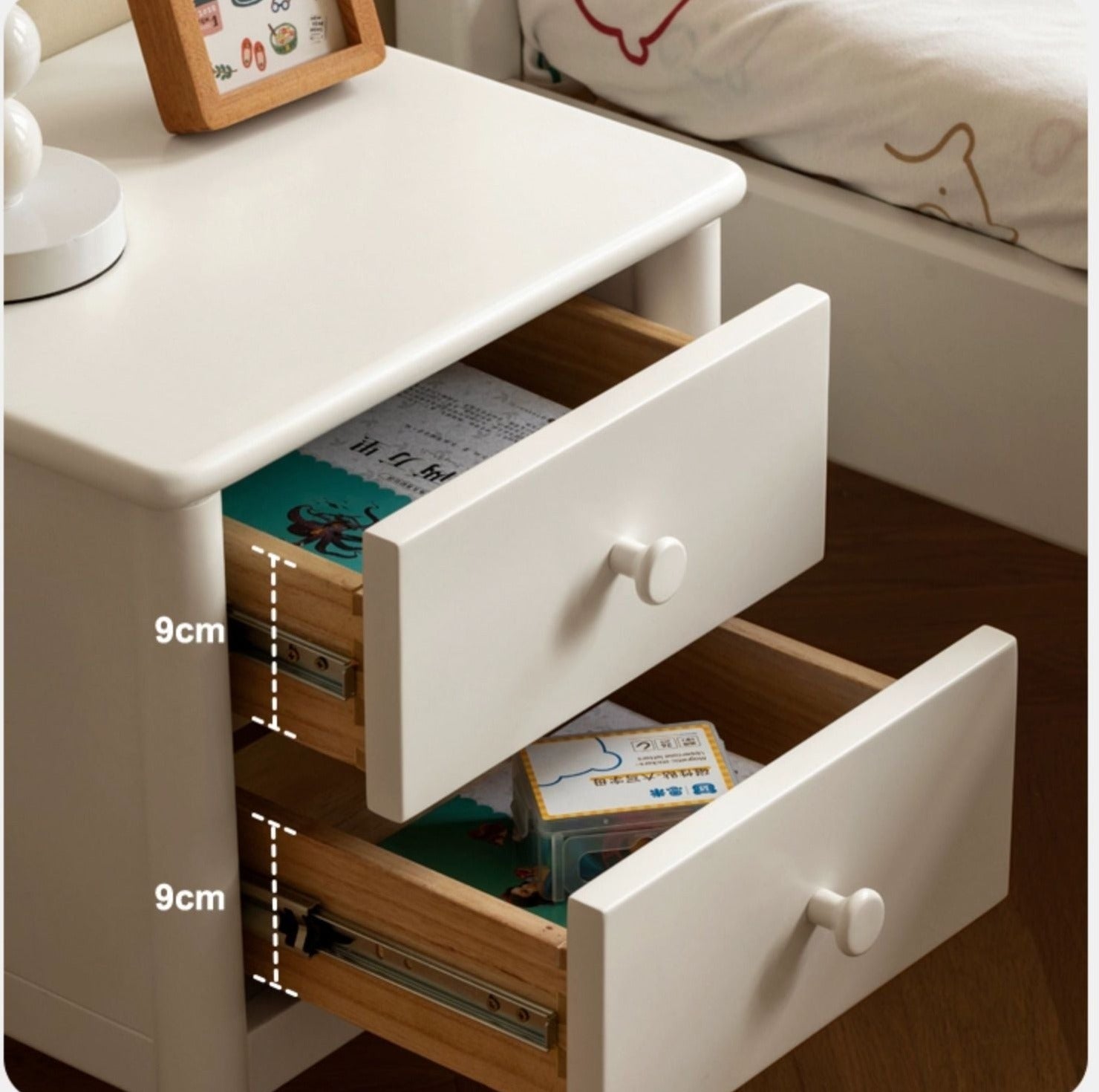 Solid Wood Poplar Kids Nightstand - American White Bedside Table for Children's Room, Nursery, or Playroom - Durable & Stylish Furniture for Bedtime Storage