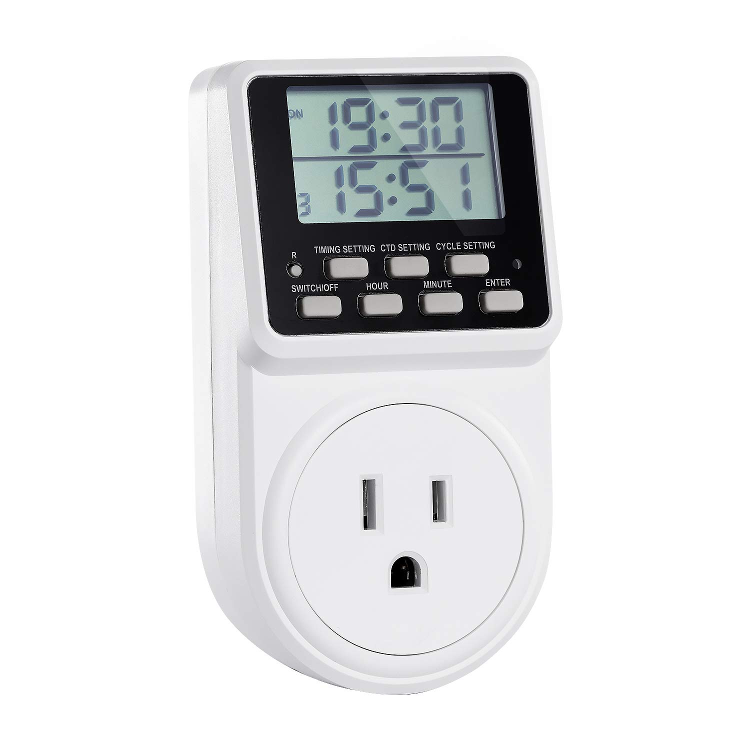 Techbee Digital Programmable Outlet Timer Plug - 24 Hour Countdown, 15A/120V Indoor Electrical Timer Switch with ON/OFF Delay & Repeat Cycle - Perfect for Holiday Lights, Aquariums, and Home Appliances