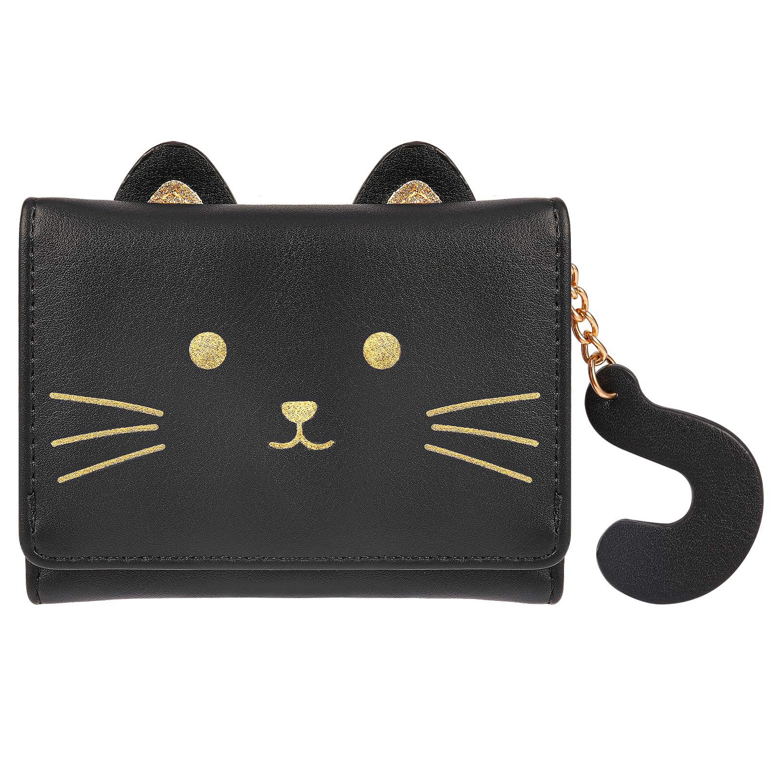 Stylish Small PU Leather RFID Blocking Women's Wallet - Cute Black Cat Bi-Fold Design with Multiple Slots, ID Window & Coin Pocket | Perfect for Everyday Use, Travel & Gift Giving