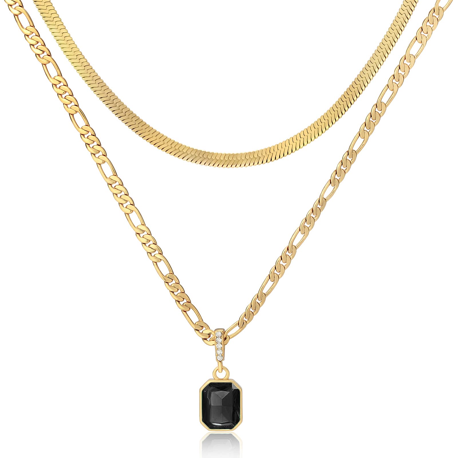 18K Gold Plated Emerald Pendant Rectangle Necklace for Women & Teen Girls - Elegant Layered Choker Jewelry Gift for Birthday, Anniversary & Special Occasions | Perfect for Layering, Everyday Wear & Formal Events