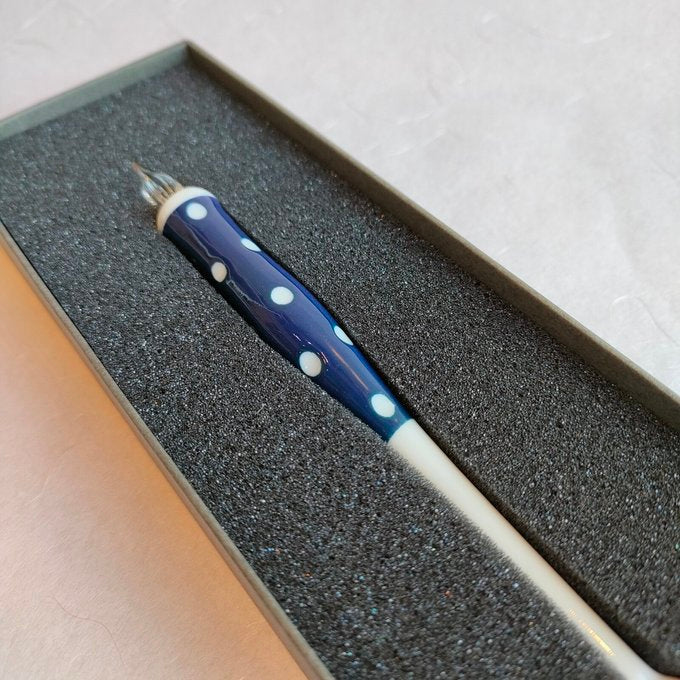 Hizen Yoshida Yaki Japanese Glass Dip Pen - Half Polka Dots Pattern, Handcrafted Calligraphy Pen for Ink Writing & Art - Perfect for Lettering, Sketching, and Gift Giving