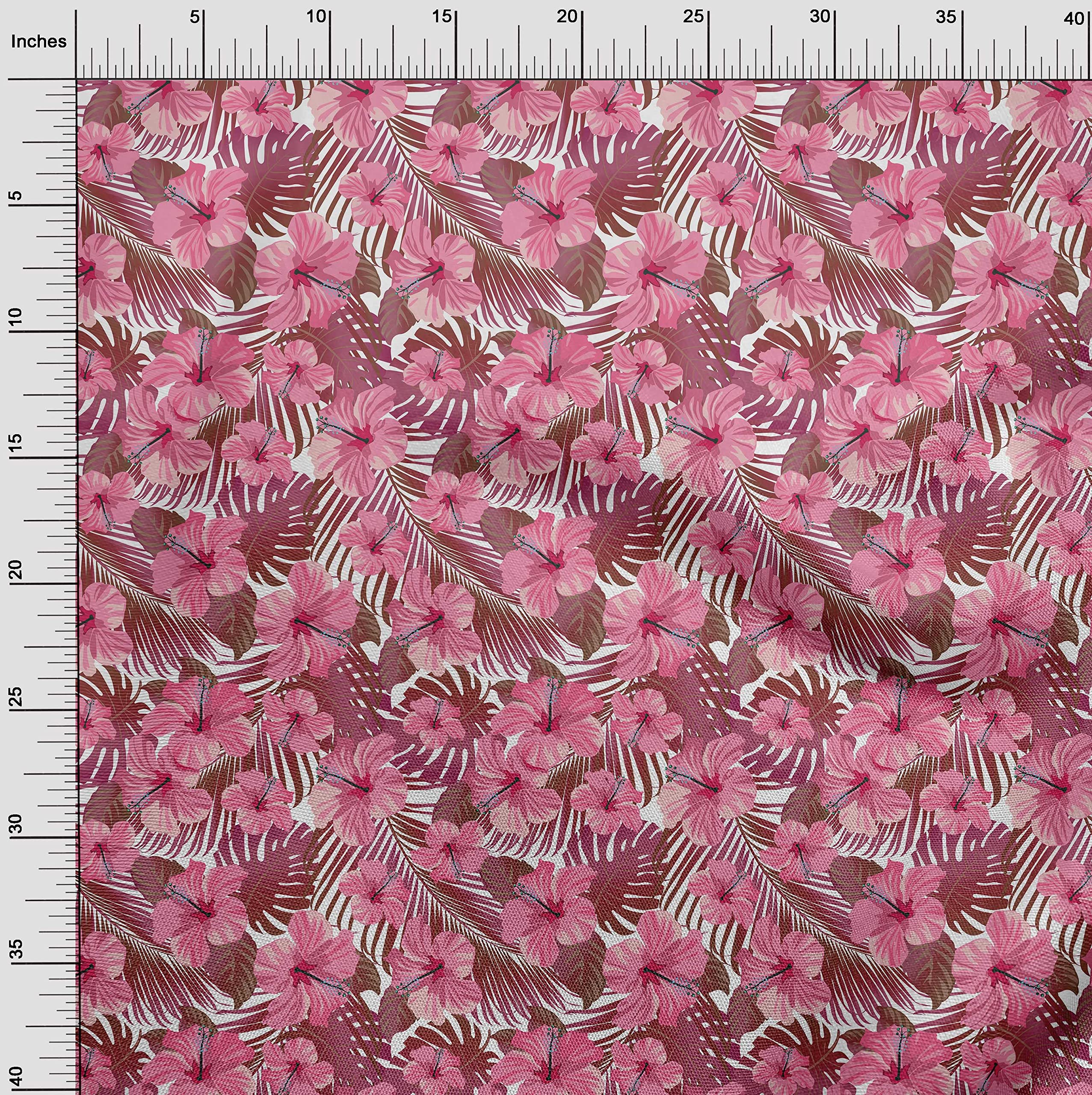 oneOone Viscose Chiffon Pink Fabric - Tropical Floral Print 42