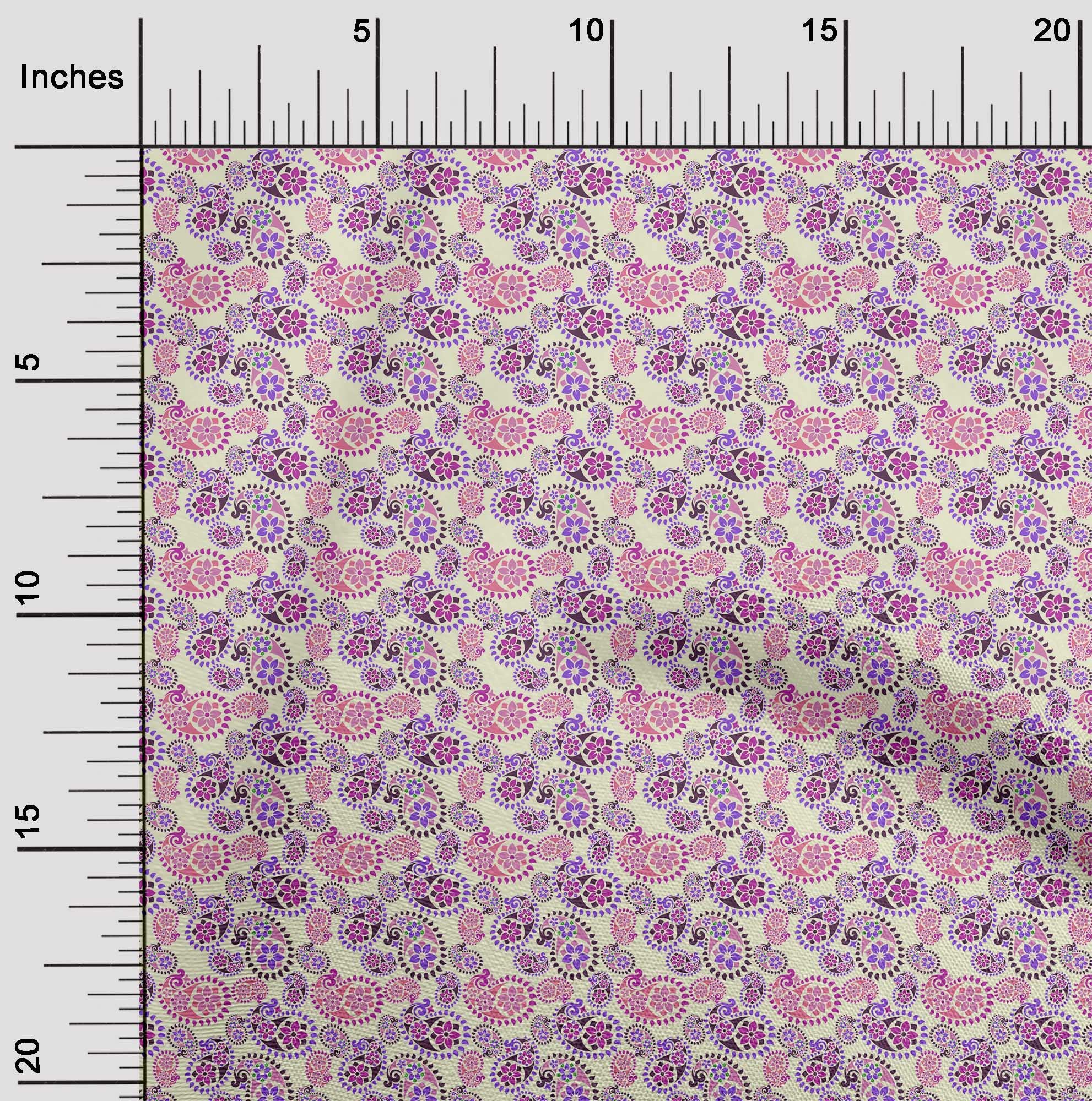 oneOone Cotton Jersey Fuschia Pink Asian Paisley Print Fabric by The Yard - 58 Inch Wide Soft Dress Material for DIY Fashion, Home Decor & Craft Projects