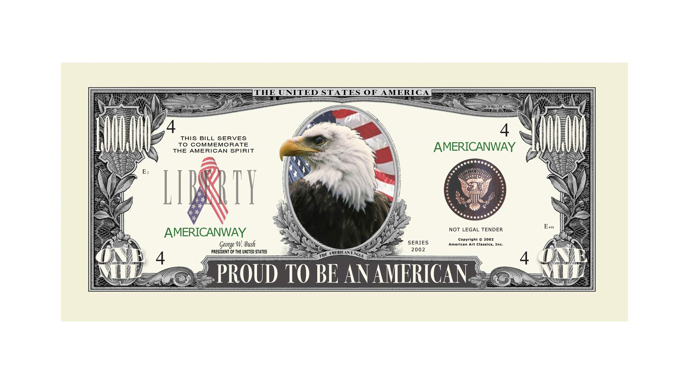 American Bald Eagle Million Dollar Novelty Bill - Patriotic Collectible Fake Money - Pack of 50 Bills for Prank Gifts, Party Favors & Patriotic Decorations