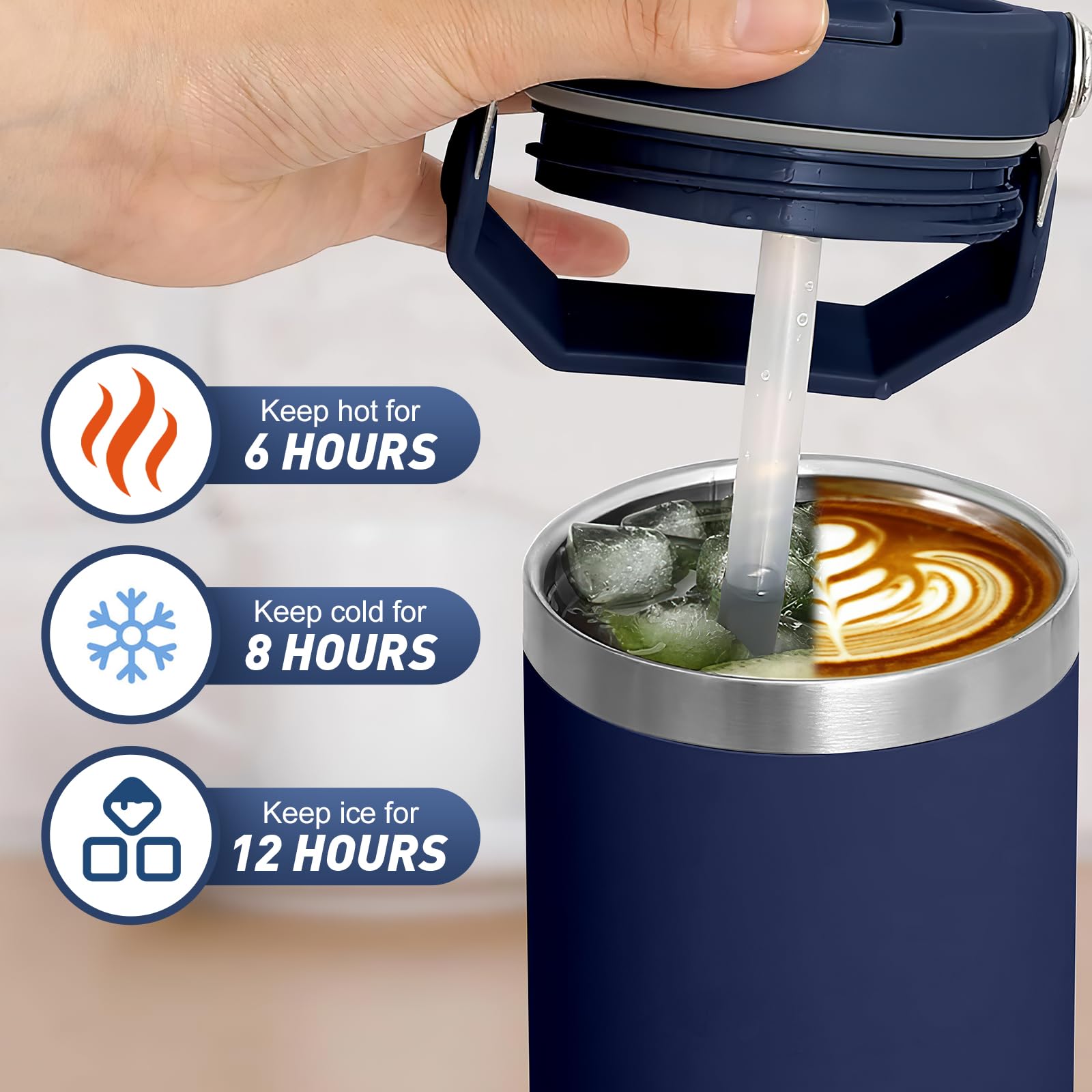 **Personalized 30 oz Stainless Steel Tumbler with Handle & Flip Straw - Custom Name & Photo Insulated Water Bottle - Leakproof for Home, Office, Gym, Travel - Great Gift for Men & Women**