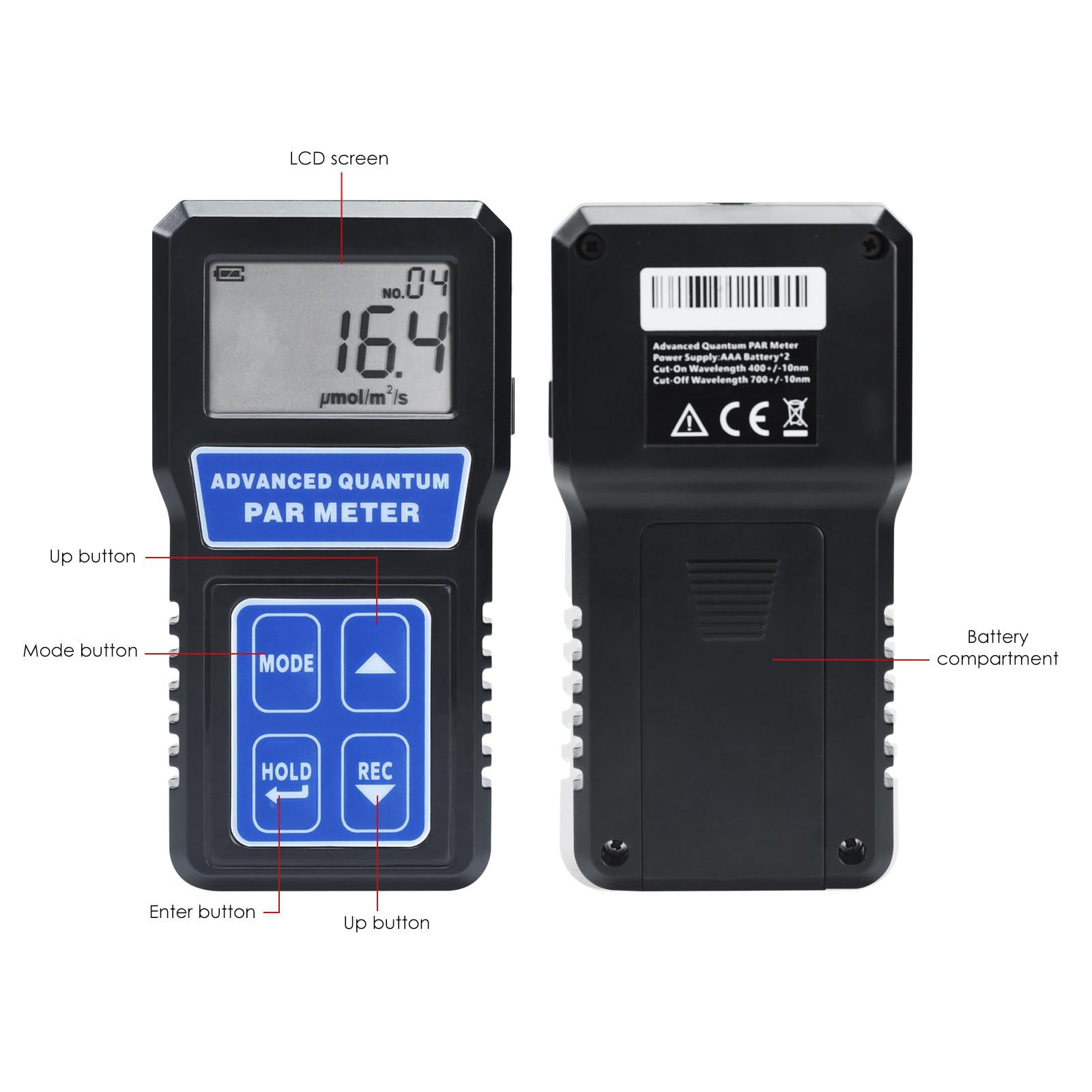 Quantum PAR Meter - PPFD Tester for Indoor & Outdoor Plants | Measures 400-700nm Wavelength | Ideal for Hydroponics, Greenhouse & Grow Light Optimization