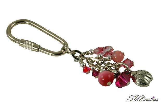 Ladybug Pink Charm Beaded Keychain - Cute Handmade Keyring for Women, Girls | Perfect Gift for Birthdays, Valentines Day & Everyday Use