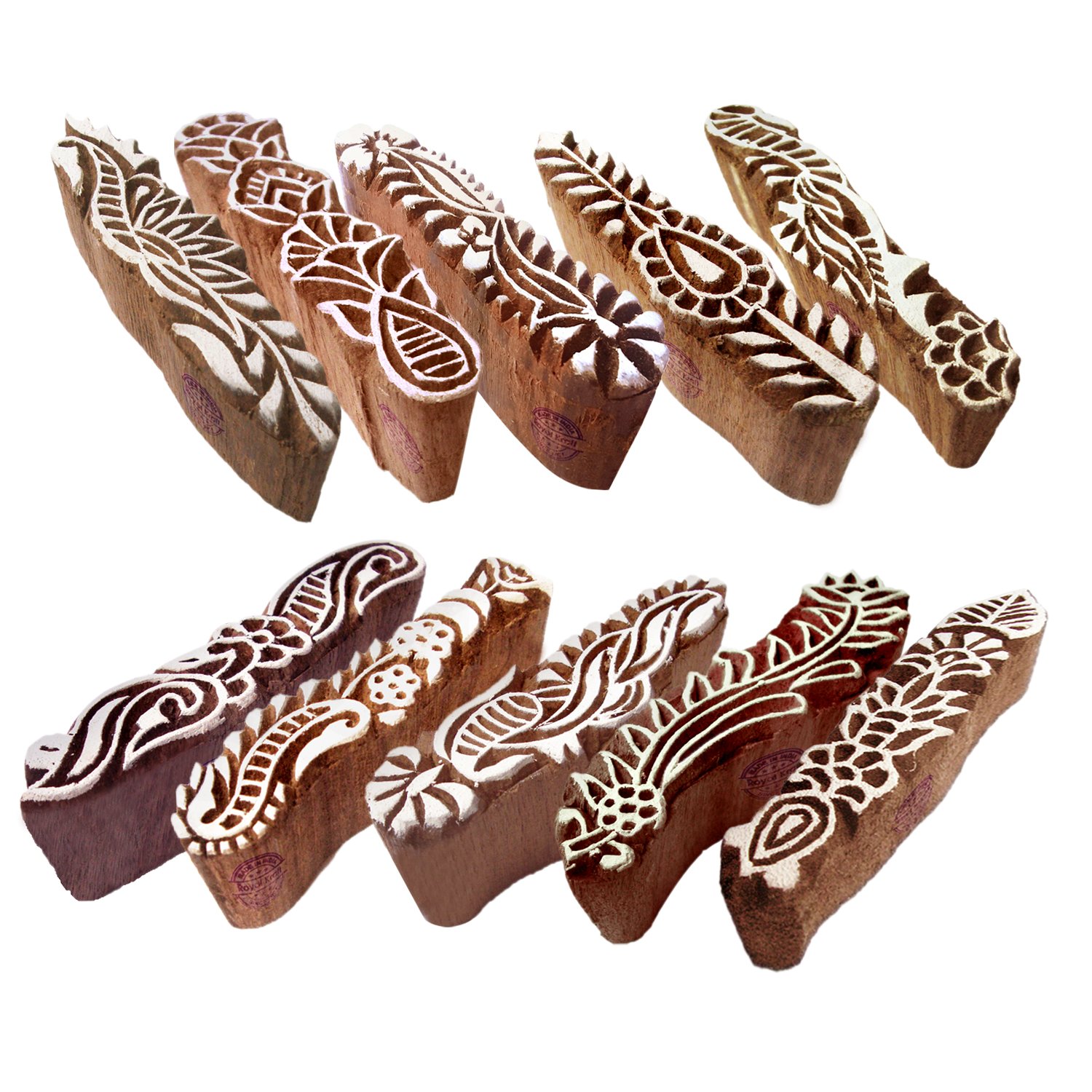 10-Piece Wooden Fabric Stamps Set - Creative Border Patterns for DIY Printing, Scrapbooking & Textile Design - Htag2159