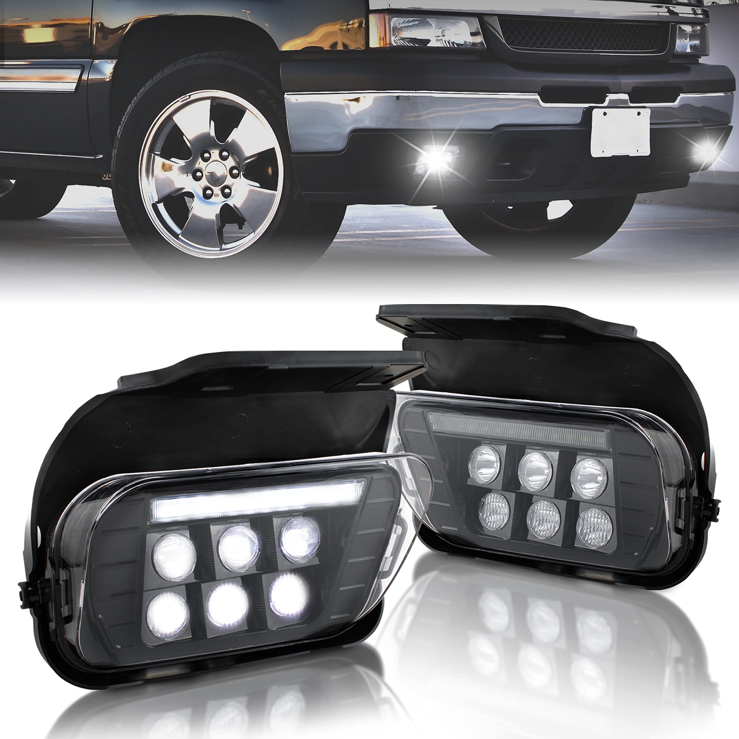 KEWISAUTO LED Bumper Fog Lights with DRL for 2002-2006 Chevy Silverado 1500/2500HD/3500HD & Avalanche - Bright Daytime Running Lights & Fog Light Assembly - Perfect for Night Driving and Off-Road Adventures