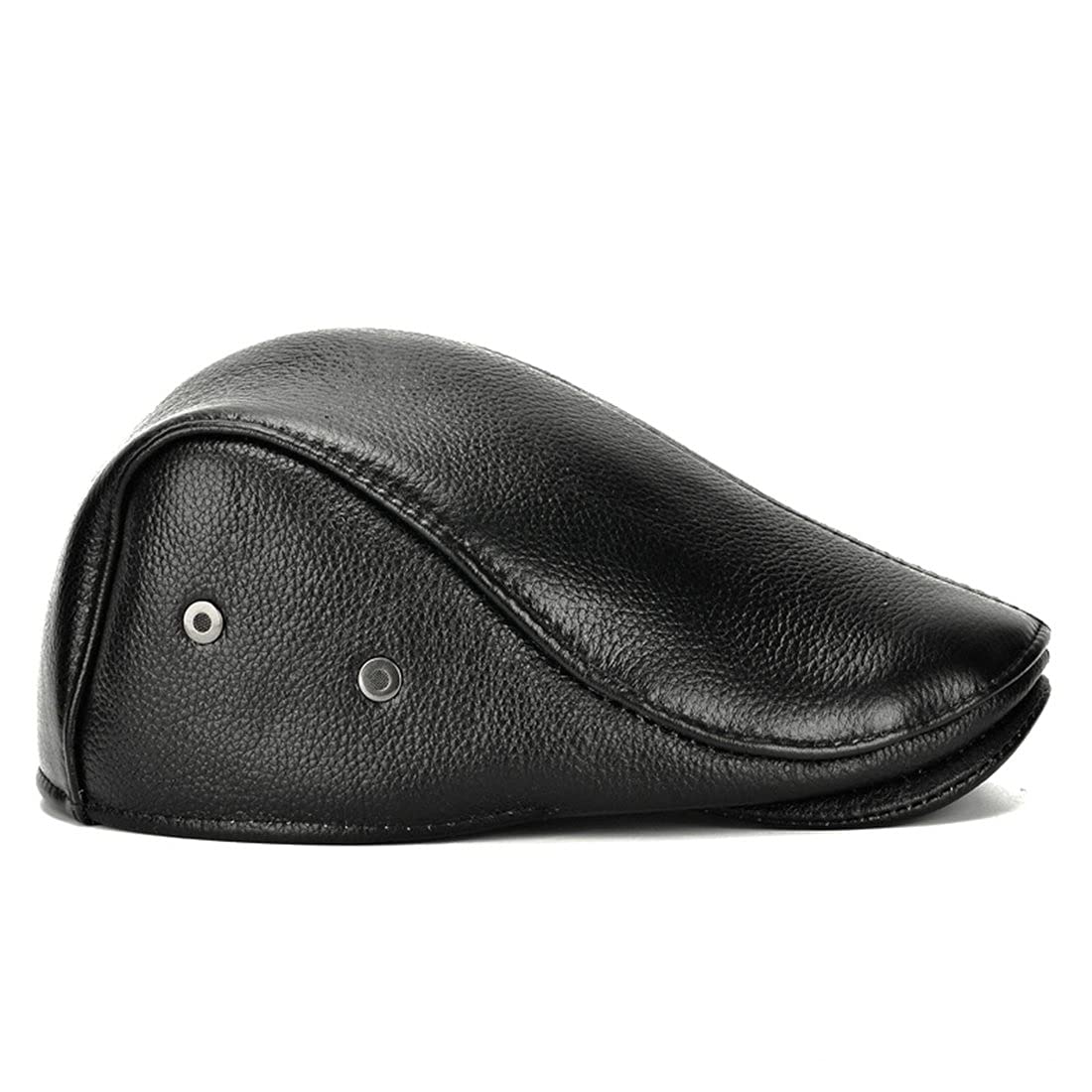 Genuine Cowhide Leather Men's Flat Cap with Ear Flaps - Duckbill Newsboy Hat for Winter, Windproof & Warm - Perfect for Outdoor Activities, Hunting, and Cold Weather Fashion