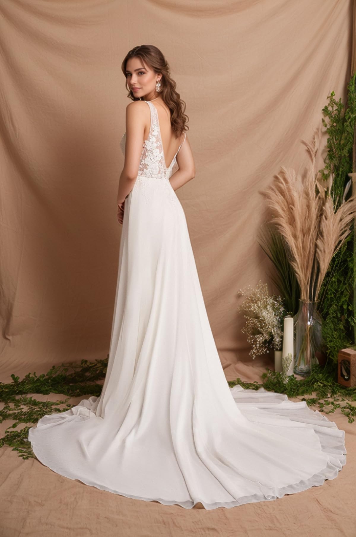 Dexinyuan Illusion Long Sleeve Lace Wedding Dress 2024 - Elegant Mermaid Beach Bridal Gown in Satin, Boho Style for Bride | Perfect for Beach Weddings, Outdoor Ceremonies & Romantic Photoshoots