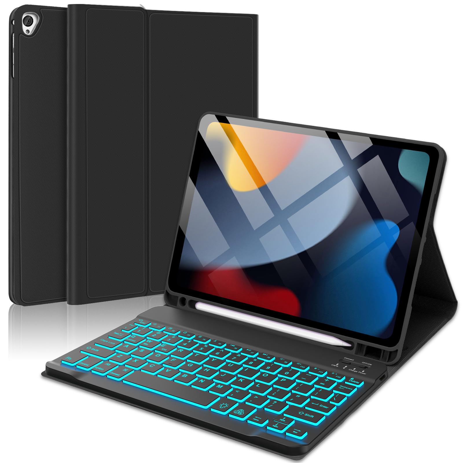 KVAGO Backlit Wireless Keyboard Case for iPad 9th/8th/7th Gen & iPad Air 3rd Gen - Detachable Folio Cover with Pencil Holder | Perfect for Work, Study & Travel (10.2 inch, Black)