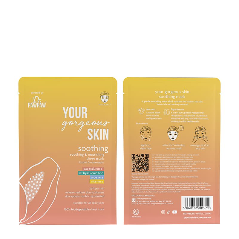 Dr. Paw Paw Soothing Sheet Mask for Gorgeous Skin - Hydrating Facial Treatment for Dry & Sensitive Skin - Perfect for Spa Day & Self-Care Routine