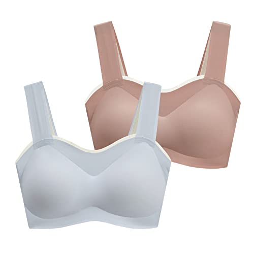 Wirefree Front Closure Seamless Bras for Women - 2 Pack Comfortable Support Push Up Bra No Underwire Soft Cup - Perfect for Everyday Wear, Yoga & Lounge
