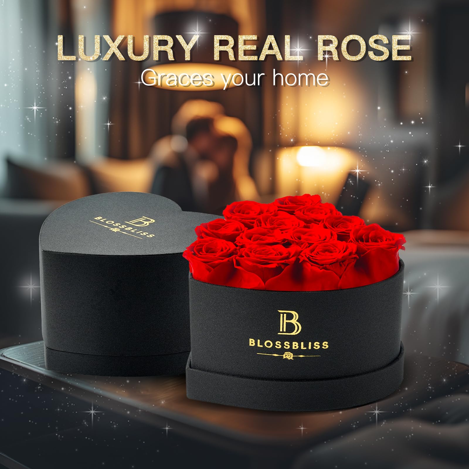 BLOSSBLISS 12-Piece Preserved Red Roses in Heart-Shaped Box - Eternal Love Gift for Wife, Anniversary, Valentine's Day & Mother's Day - Perfect for Romantic Surprises, Home Decor & Special Occasions