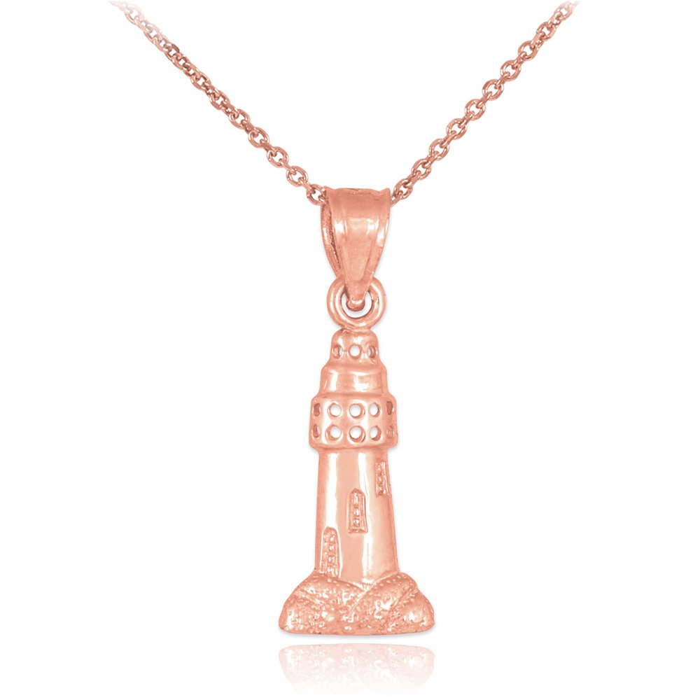 14K Rose Gold Lighthouse Charm Pendant Necklace for Women - Elegant Nautical Jewelry Gift for Her - Perfect for Beach Vacations, Anniversary & Birthday Presents