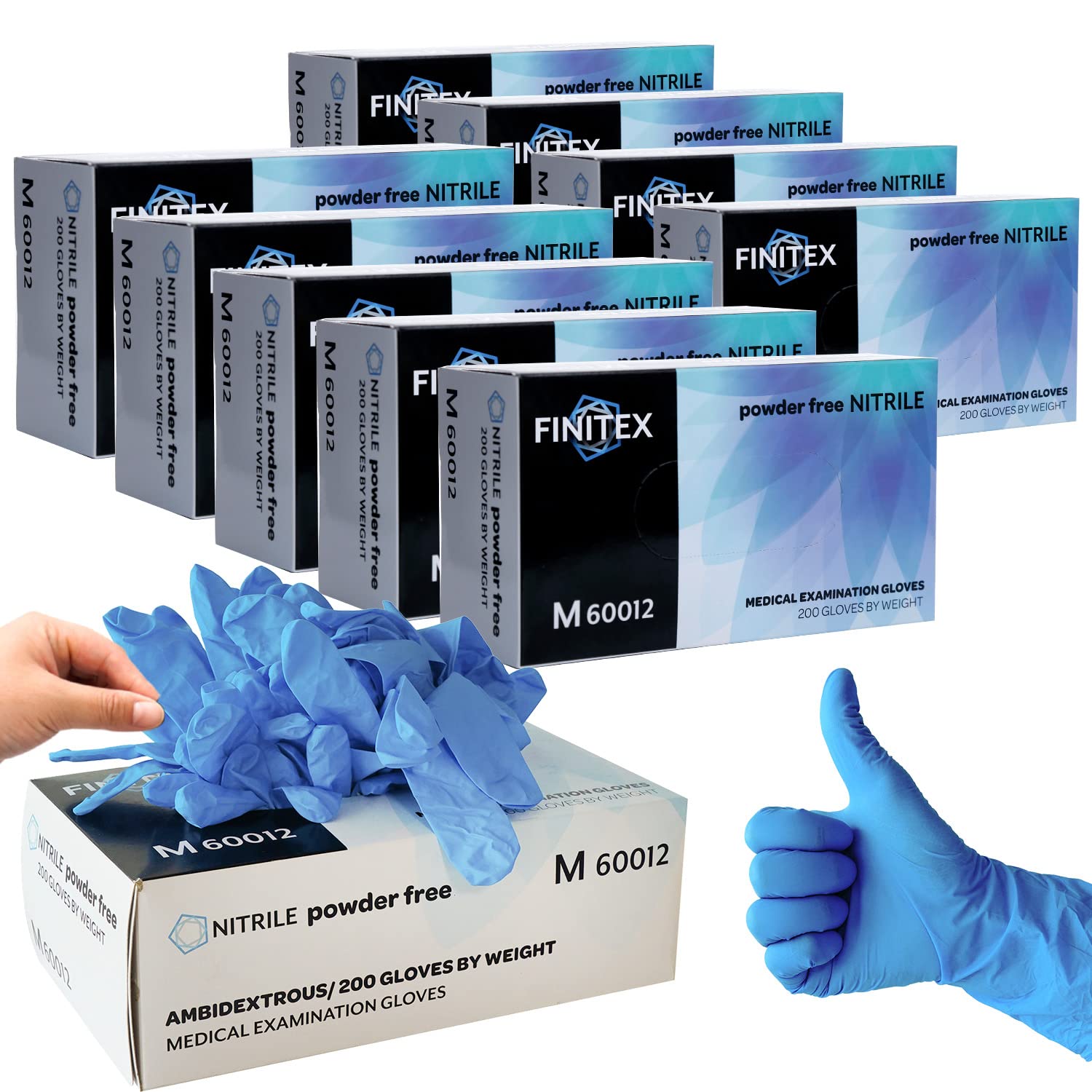 FINITEX Nitrile Disposable Medical Exam Gloves - Powder Free, Latex Free, 2000 Count (Blue) - Ideal for Healthcare, Food Service, Tattoo & Salon Use