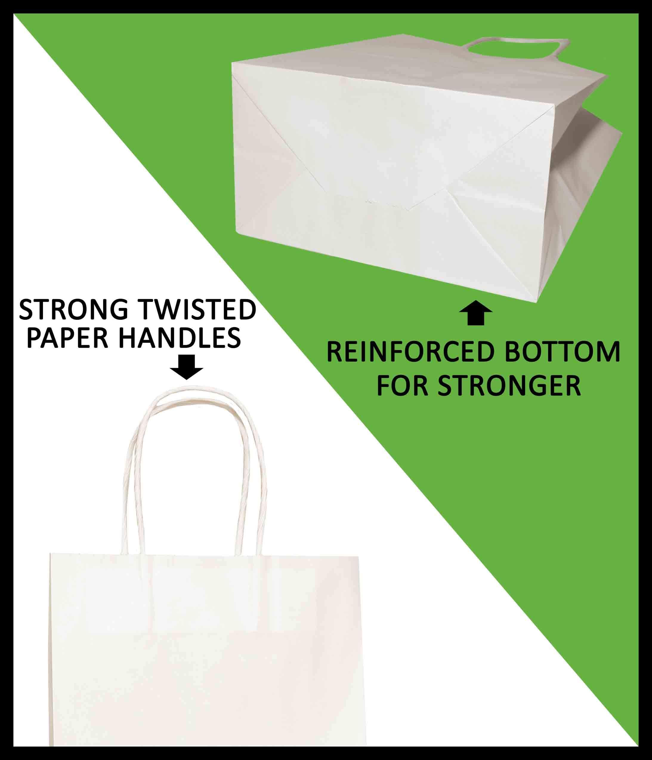 300 Pack White Paper Bags with Handles - 8x4.5x10.5 Inches Bulk Shopping Bags [3 Boxes of 100] | Eco-Friendly Gift, Party, Wedding & Retail Packaging Bags | Perfect for Stores, Events, Crafts & Merchandise Display