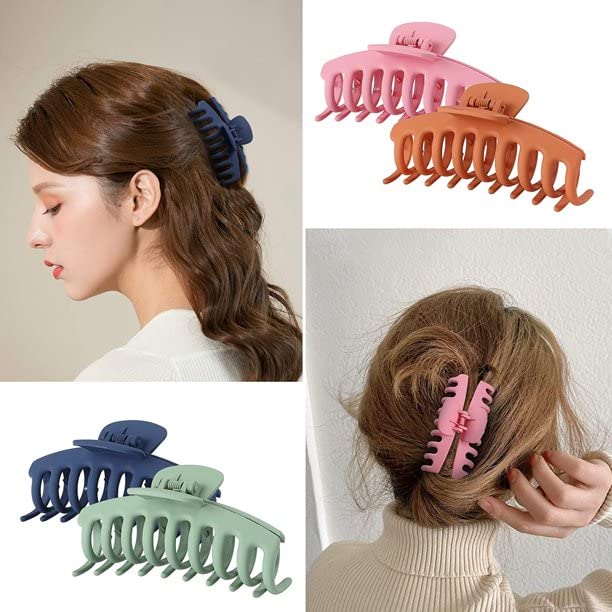 SETTER 6 Pack Large Hair Claw Clips for Women - 4.3 Inch Matte Finish Strong Hold Hair Clips for Thick Hair - 6 Color Variety - Perfect for Ponytails, Buns & Updos