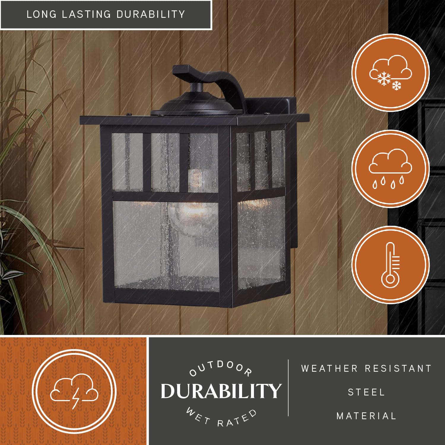 VAXCEL Mission 1 Light Bronze Rectangle Outdoor Wall Lantern with Clear Glass - Perfect for Porch, Patio, Garden & Entryway Lighting