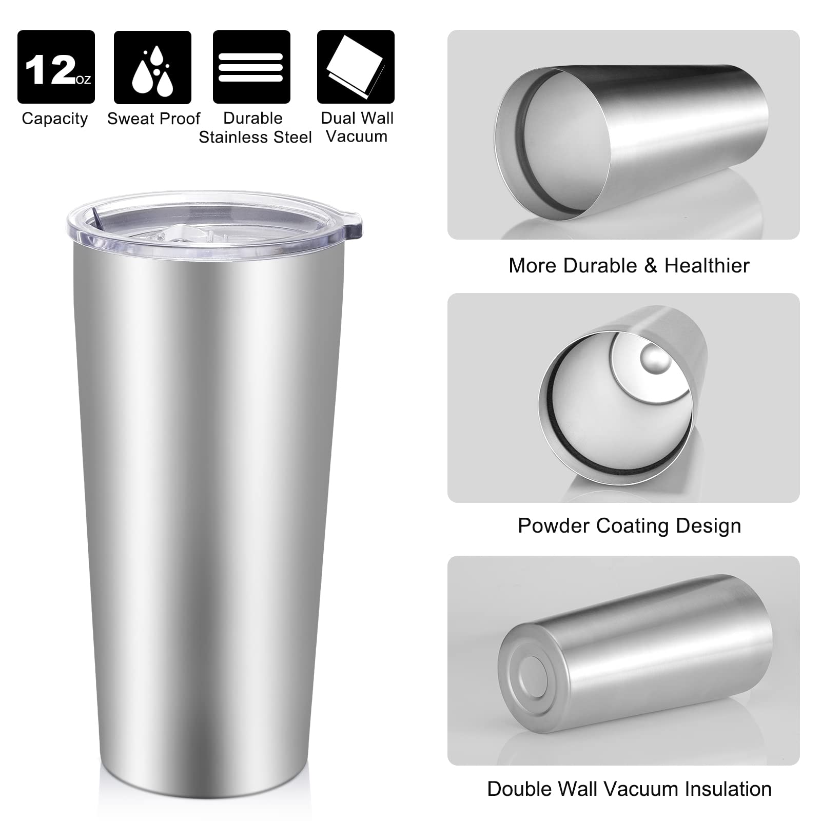 VEGOND 20oz Stainless Steel Vacuum Insulated Tumbler with Lid & Straw - 12 Pack Bulk Double Wall Coffee Travel Mug for Office, Gym, Camping & Outdoor Activities