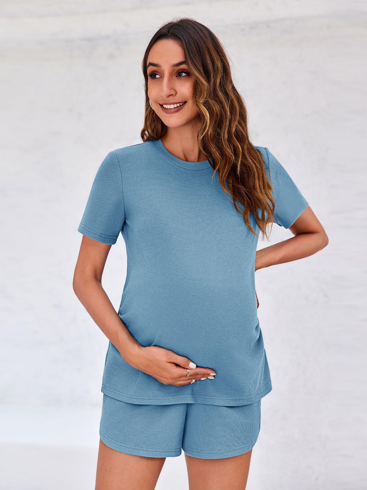 Onedreamer Women's Maternity Pajama Set - 2 Piece Pregnancy Lounge Outfit with Short Sleeve Shirt & Shorts | Comfortable Mama Clothes for Sleeping, Nursing & Relaxing at Home