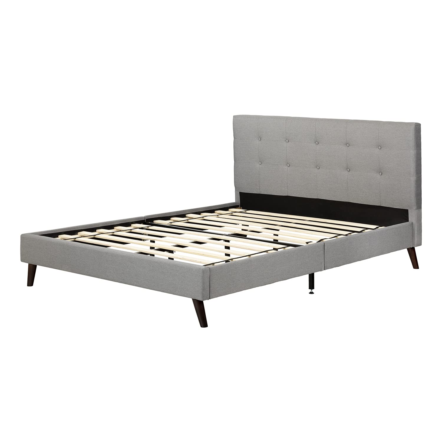 South Shore Fusion Padded Upholstered Platform Bed with Headboard - Full Size, Medium Gray - Modern Bedroom Furniture for Small Spaces & Guest Rooms