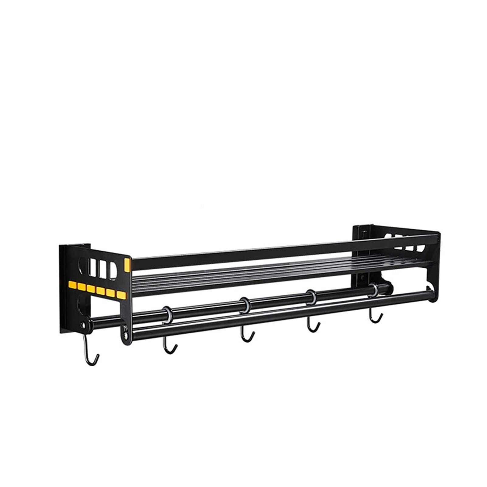HAIDINB Matte Black Wall Mount Shower Storage Rack & Kitchen Pot Organizer with Removable Hooks, 50cm - Perfect for Bathroom, Kitchen, Garage & Small Space Organization