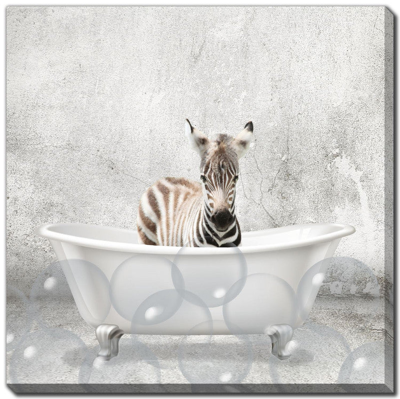 Bathtime Friends IV Wall Art - Grey & White 18x18 Inches - Perfect for Bathroom, Nursery, and Kids' Room Decor