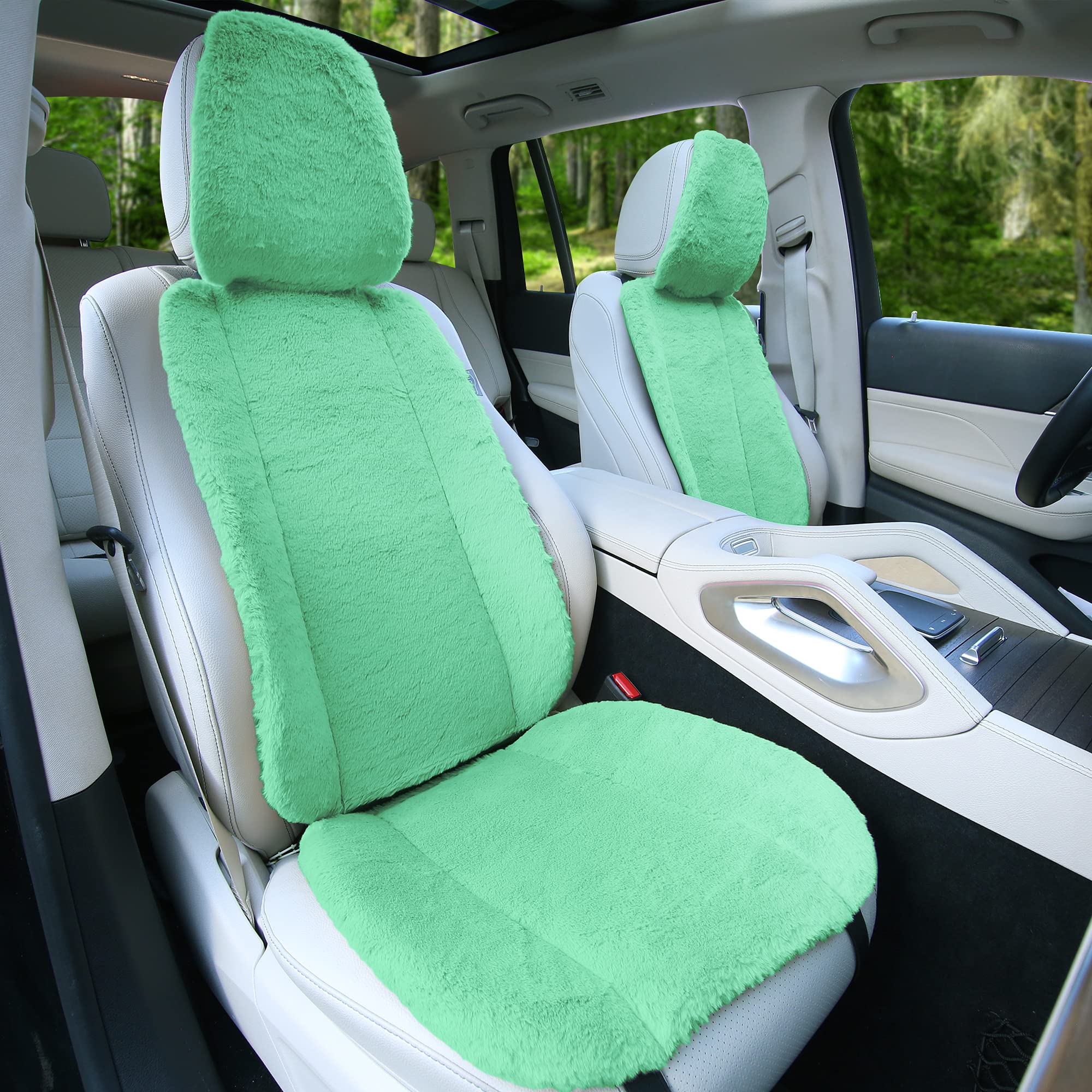 TLH Mint Doe16 Faux Rabbit Fur Car Seat Cushions - Universal Fit for Cars, Trucks, SUVs & Vans - Soft & Comfortable for Long Drives, Road Trips & Winter Commutes