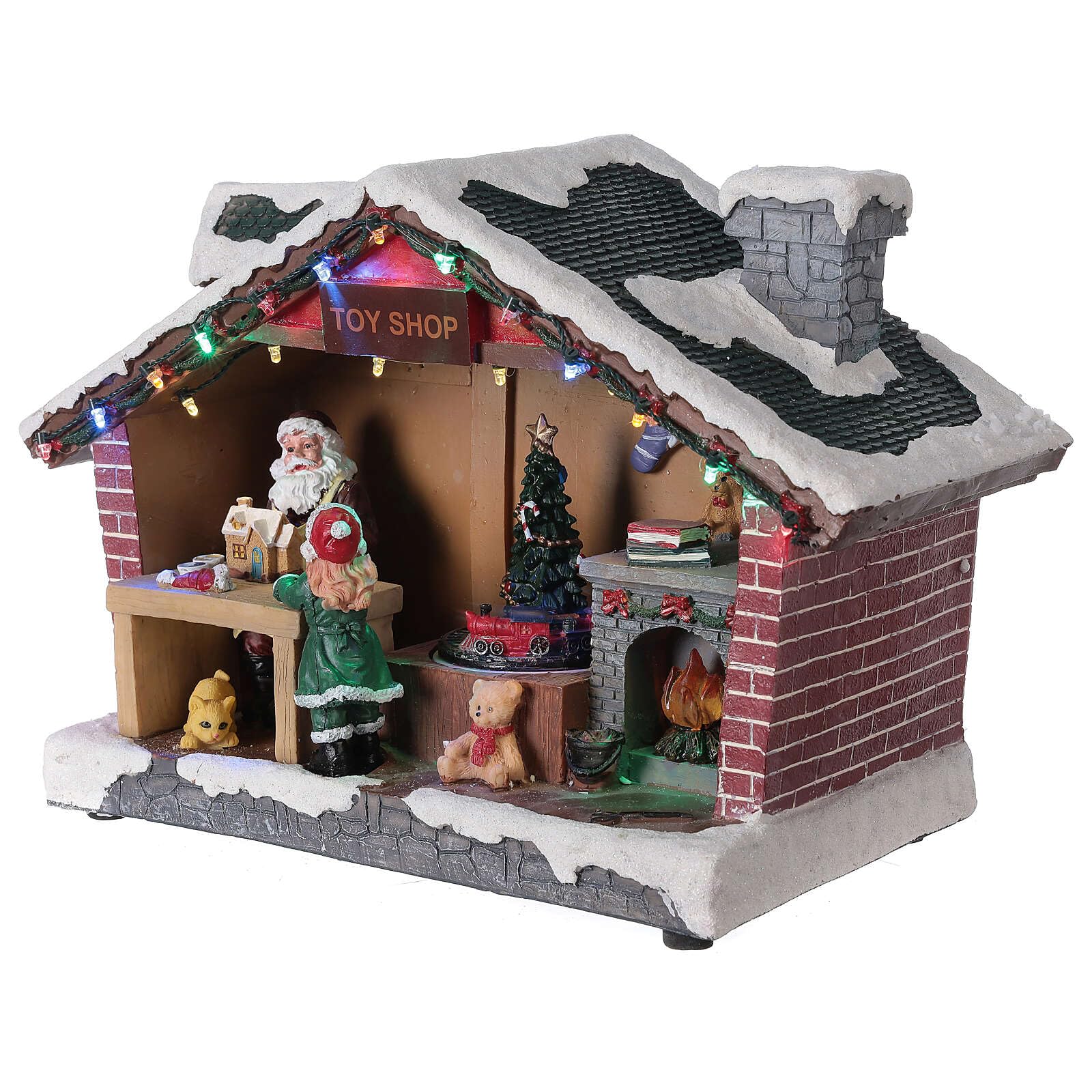 Christmas Village Santa Claus House with LED Lights & Music - 25x35x15 cm Holiday Home Decor for Xmas Tree, Mantel or Tabletop Display