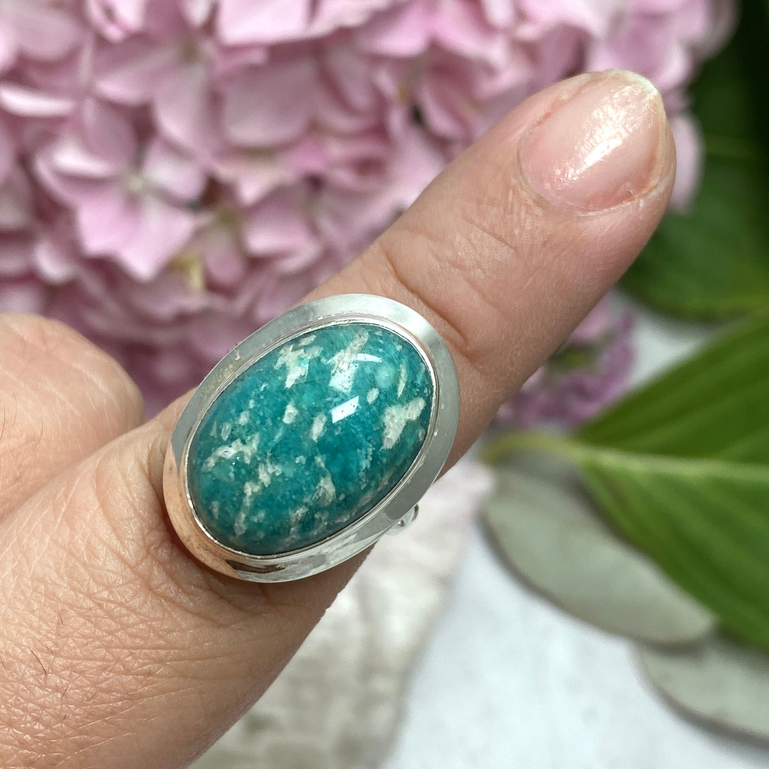 Amazonite Oval Ring for Women - Size 8 Sterling Silver Gemstone Jewelry KRGJ2103 | Elegant Gift for Birthday, Anniversary & Everyday Wear