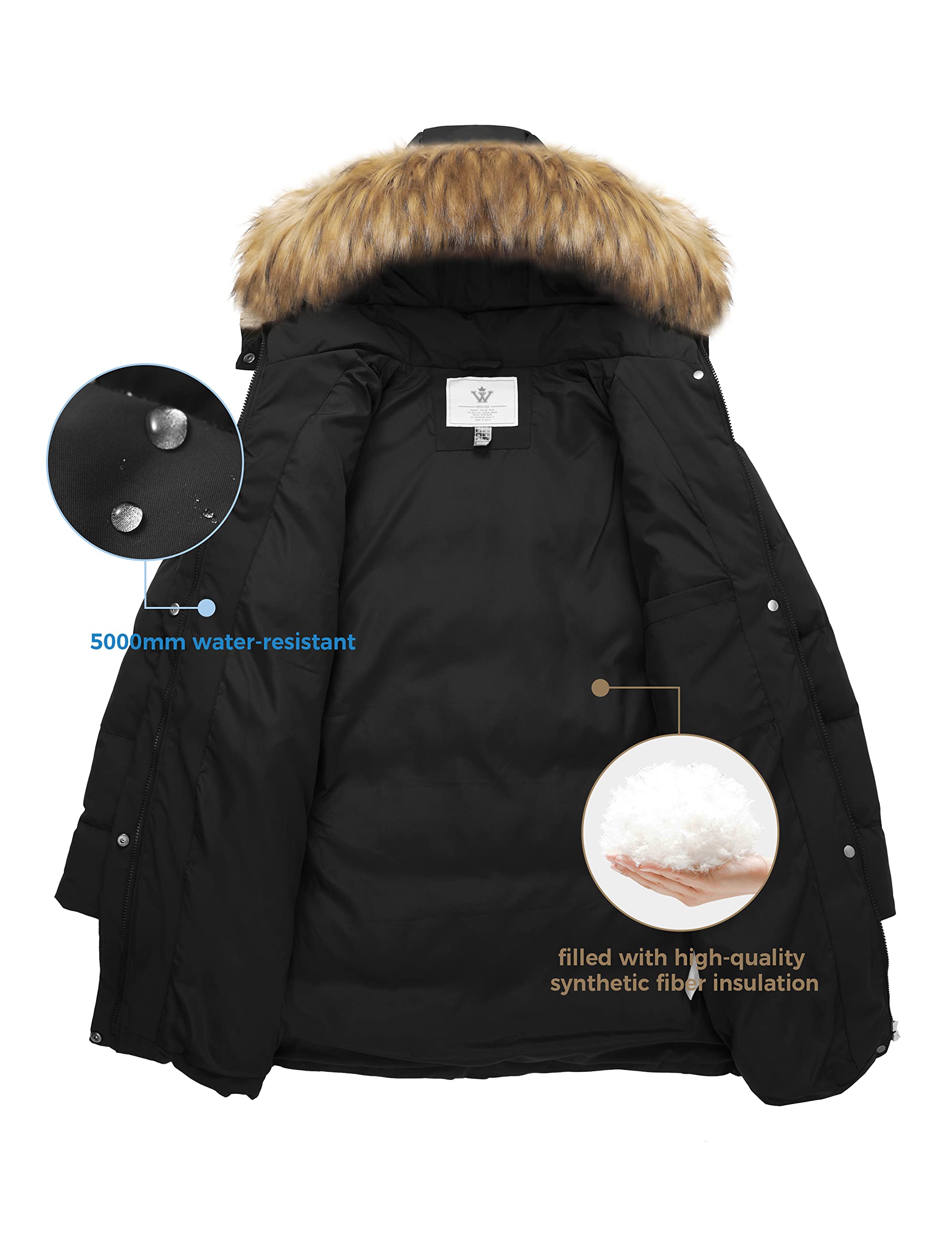 WenVen Women's Winter Thick Puffer Coat - Warm Jacket with Detachable Faux Fur Hood | Waterproof Windproof Cold Weather Outerwear for Snow Skiing & Daily Commute