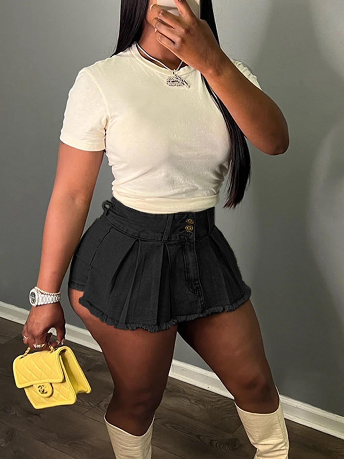 Molisry Women's High Waist Denim Skorts Shorts - Asymmetrical Hem Double Side Jean Skirt for Casual Outfits, Summer Wear & Outdoor Activities
