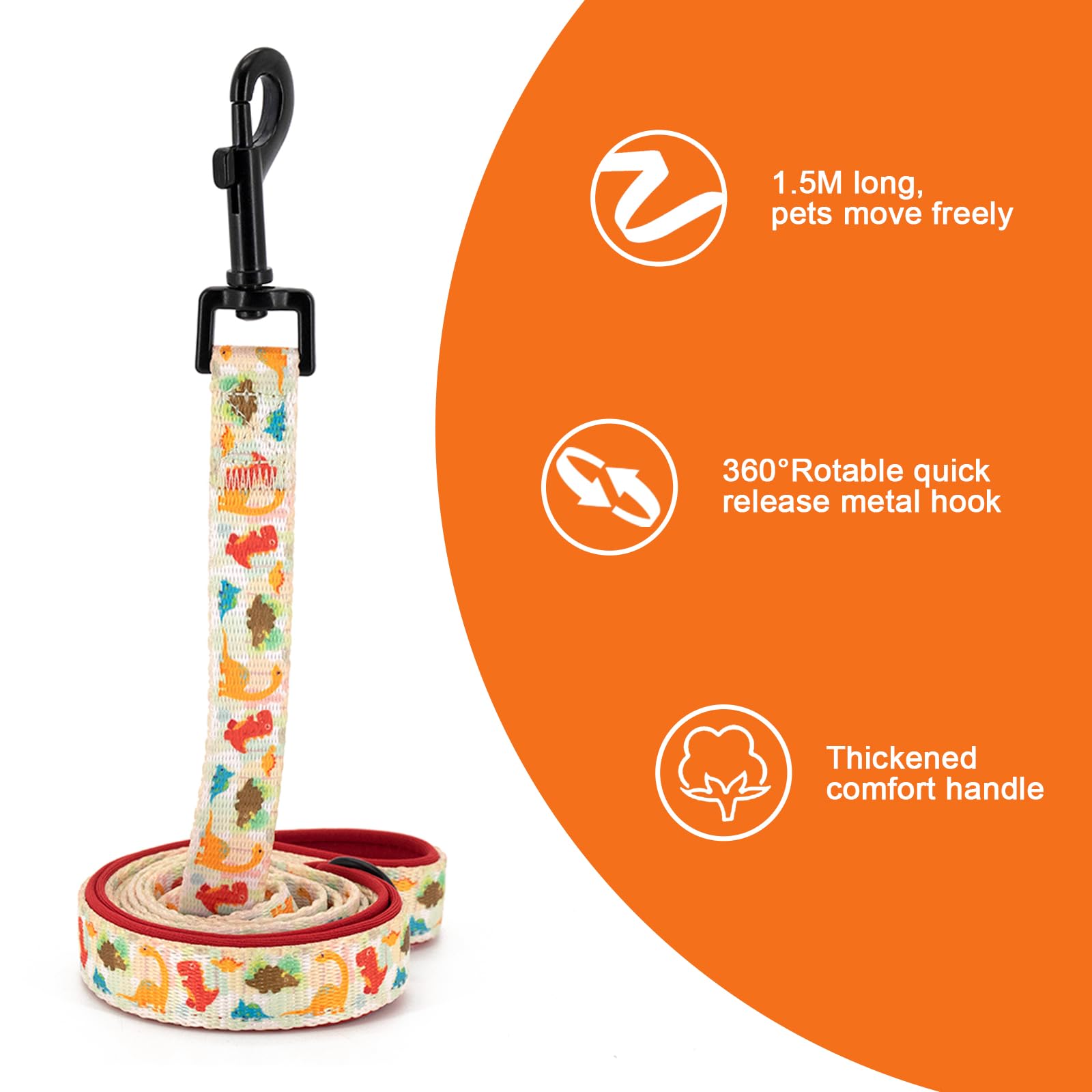 Adjustable Air Mesh Dog Harness and Leash Set for Small Medium Large Dogs - Escape Proof Pet Vest with Soft Handle & 5Ft Training Leash (Dinosaur Print, XS) - Perfect for Walking, Training, and Outdoor Adventures
