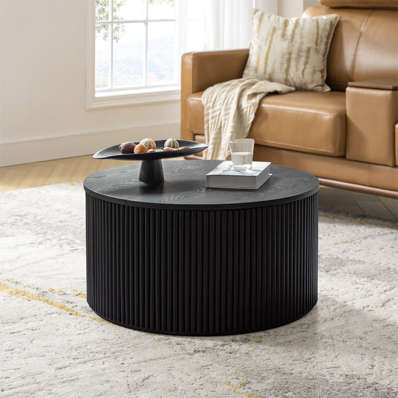 Julius 31.5 Inch Round Black Coffee Table with Storage - Modern Living Room Center Table for Small Spaces, Perfect for Holding Remote, Books & Decor
