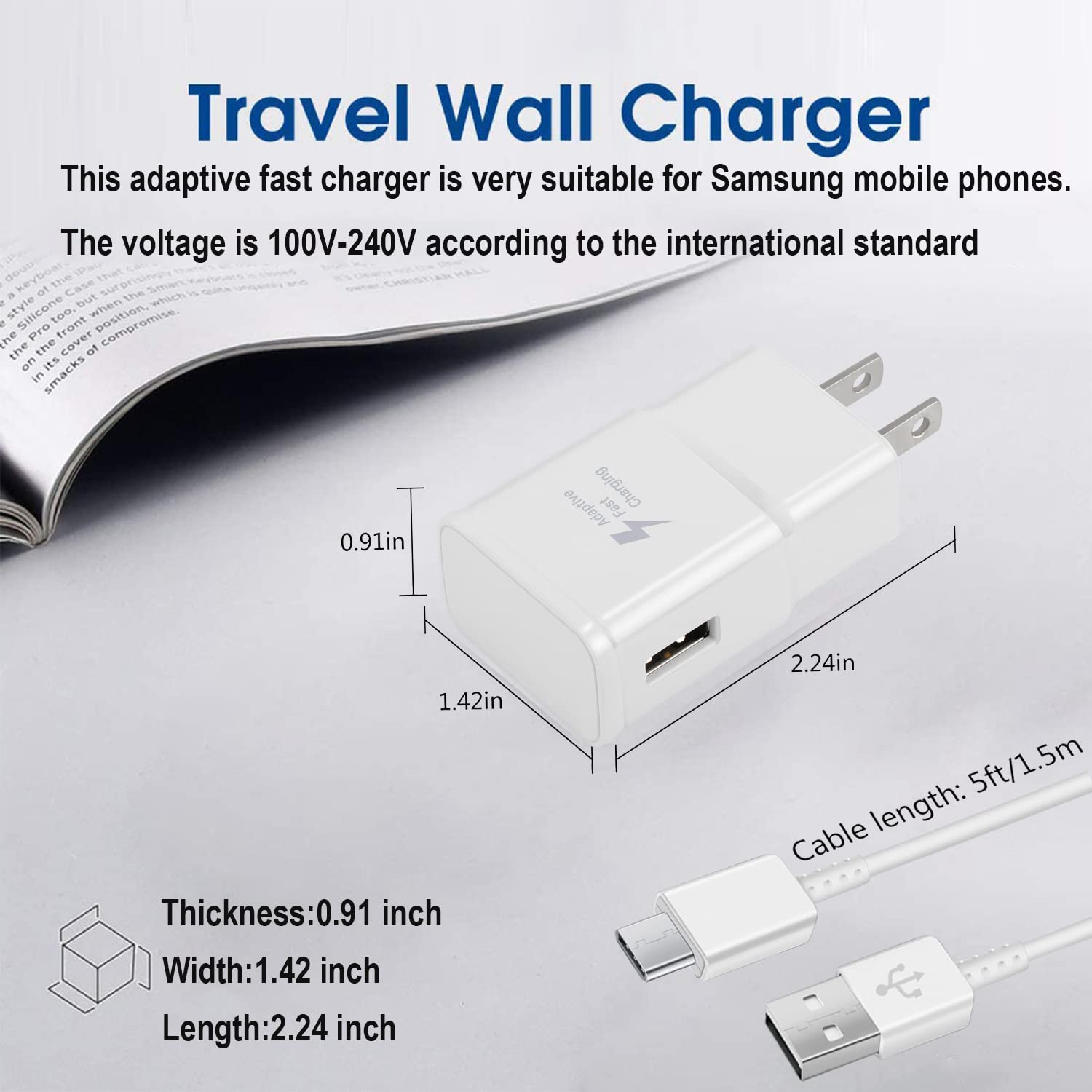 Fast Charging USB C Charger (2 Pack) - 18W PD Quick Charge Adapter with Type C Cable for Samsung Galaxy S21/S20/S10/S9/S8, Note 10/9/8/7, A Series & Tablets - Perfect for Home, Office & Travel Charging