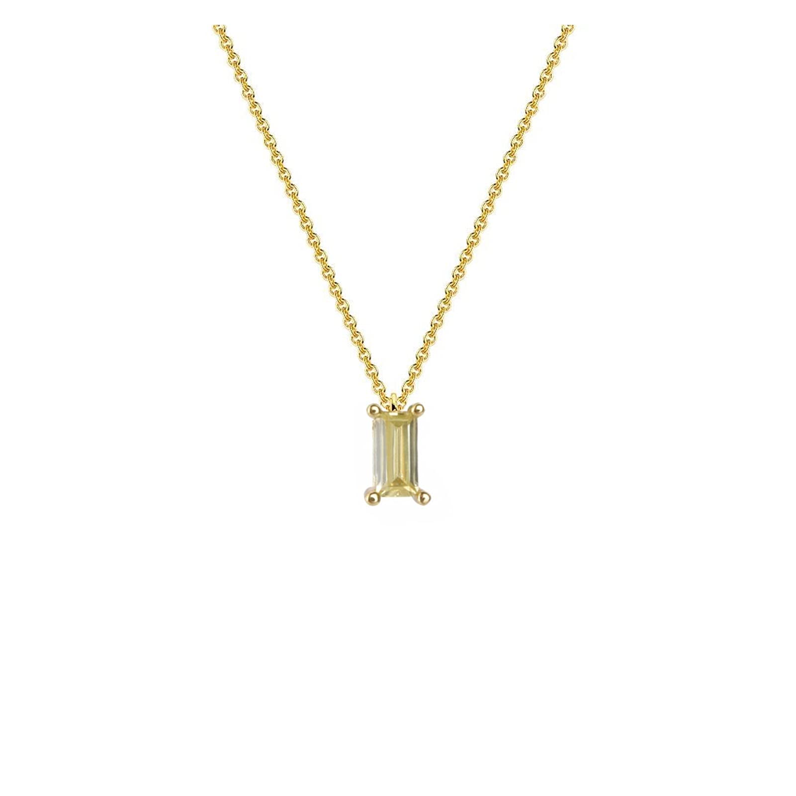 925 Sterling Silver Long Chain Pendant Necklace with Square Austrian Zircon Crystal - Light Green Gemstone Jewelry for Women (75cm) | Elegant Gift for Anniversary, Birthday & Special Occasions