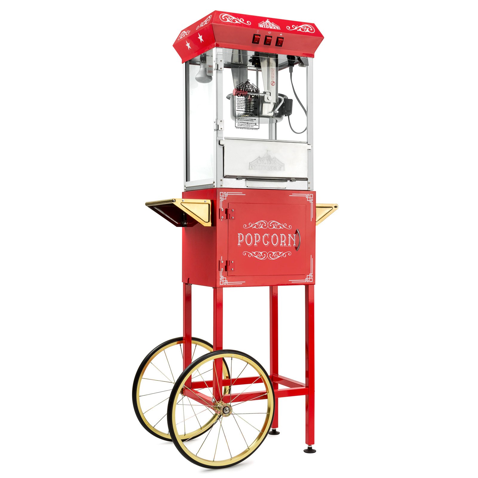 **Olde Midway Vintage Style Popcorn Machine with Cart - 10-Oz Kettle, Commercial & Home Use for Parties, Theaters, and Carnivals - Red**