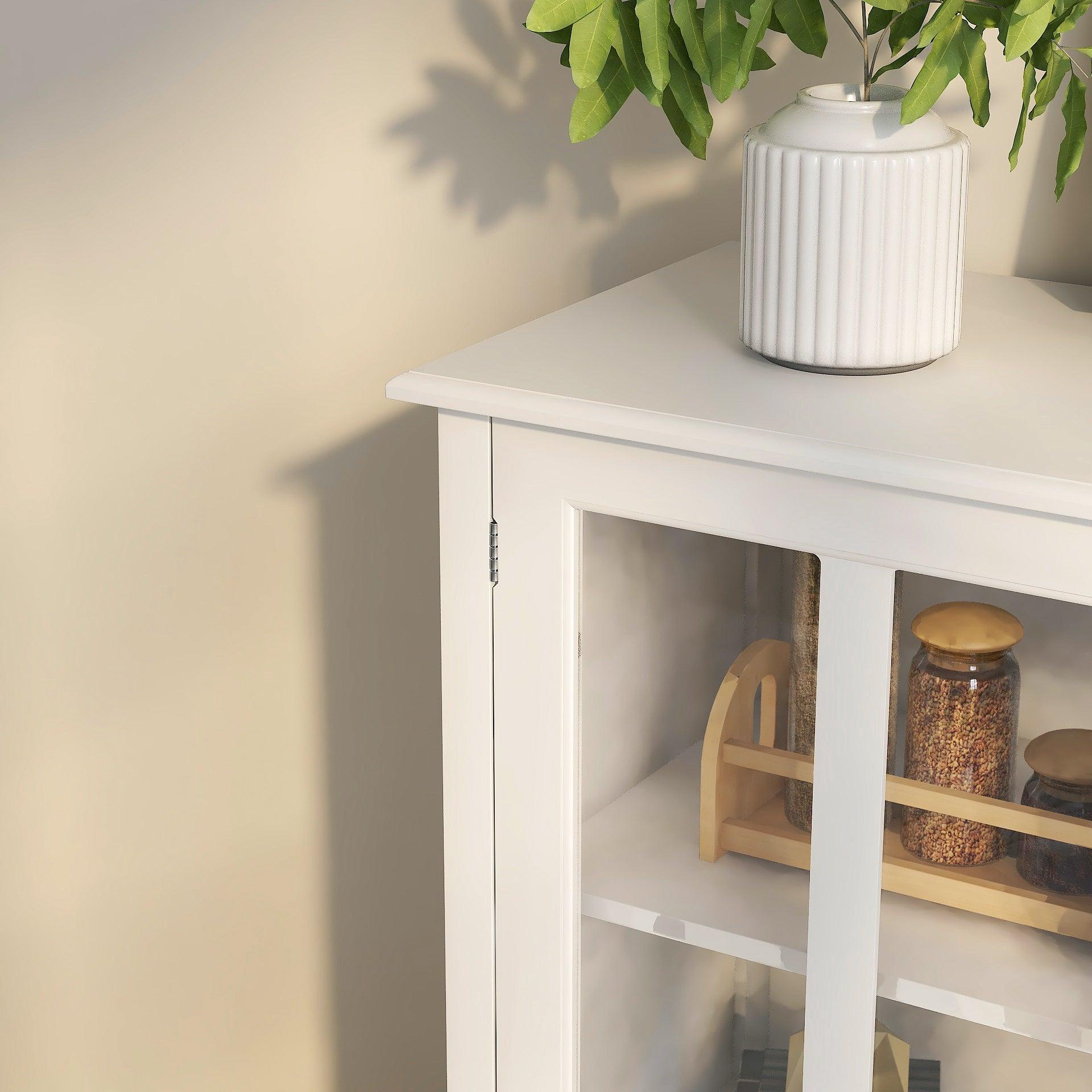 Buffet Storage Cabinet with Double Glass Doors & Unique Bell Handle - Elegant Display & Storage Solution for Dining Room, Kitchen, or Living Room
