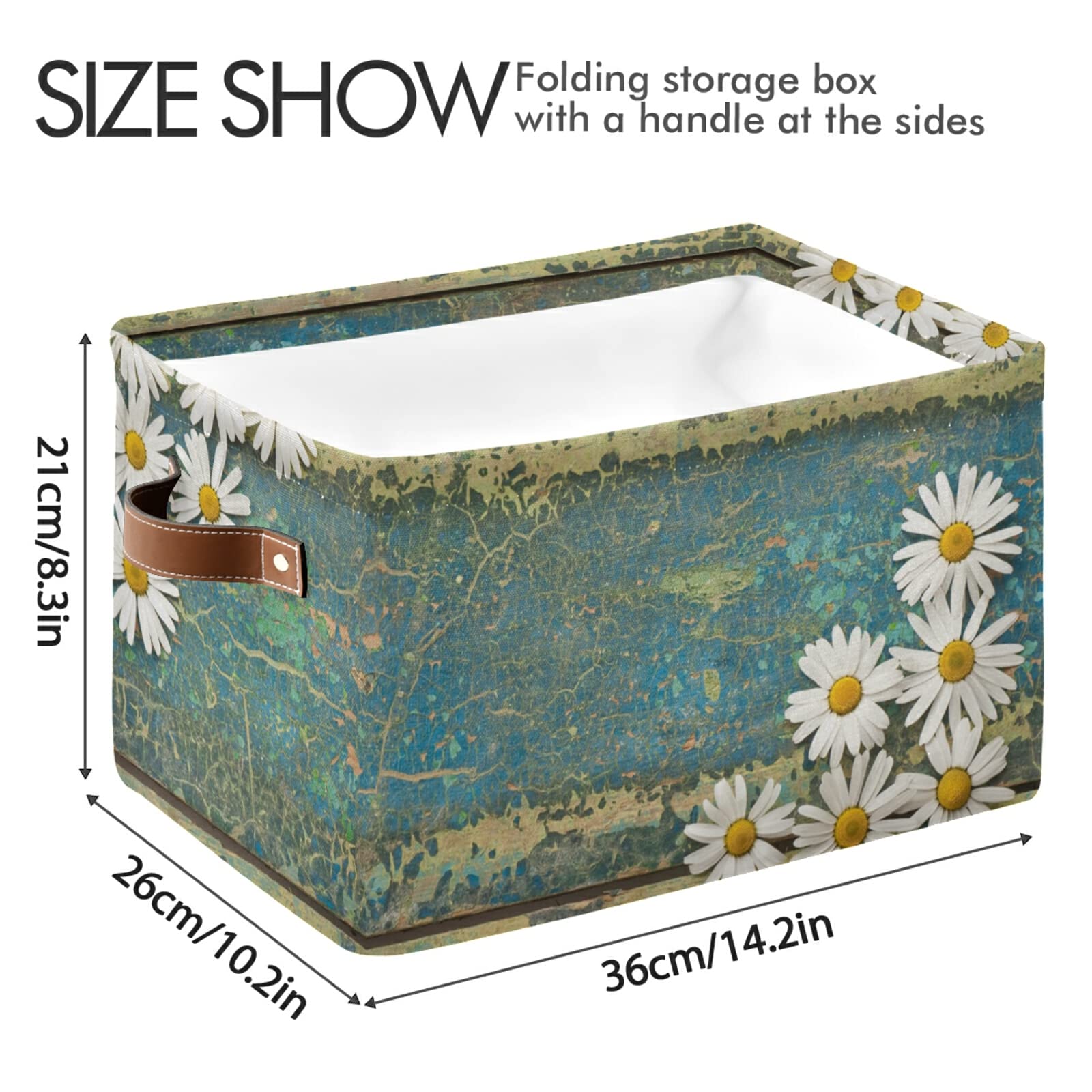 Floral Daisy Wood Storage Bin - Large Collapsible Canvas Storage Basket with Handles for Toys, Clothes & Home Organization - Perfect for Bedroom, Closet, Office & Shelves (1-Pack)